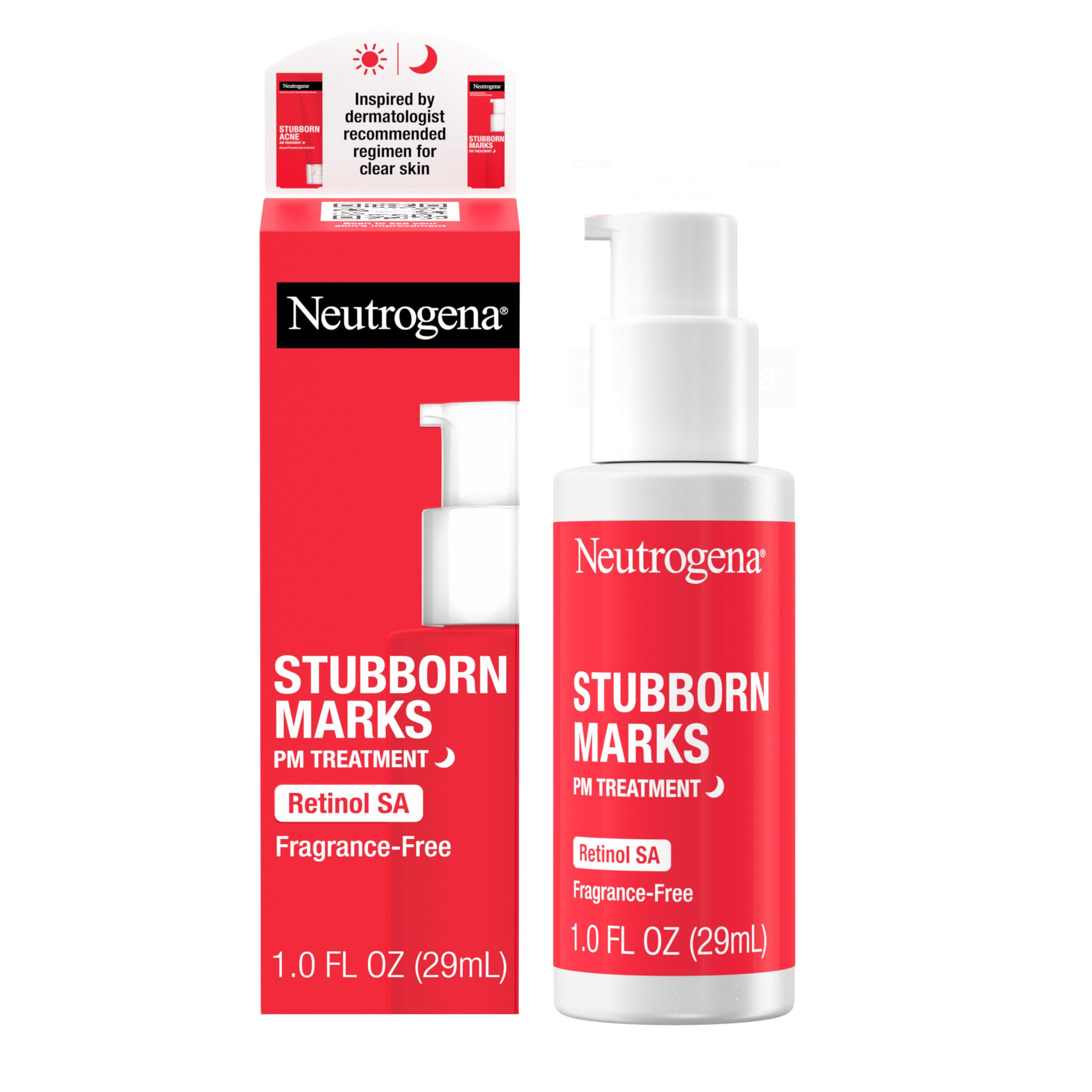 NeutrogenaRetinol SA, Stubborn Marks PM Treatment, Face-Exfoliating Treatment to Help Reverse the Look of Post-Acne Marks & Uneven Skin Tone, Non-Comedogenic, PM Treatment, unscented, 1.0 Fl Oz