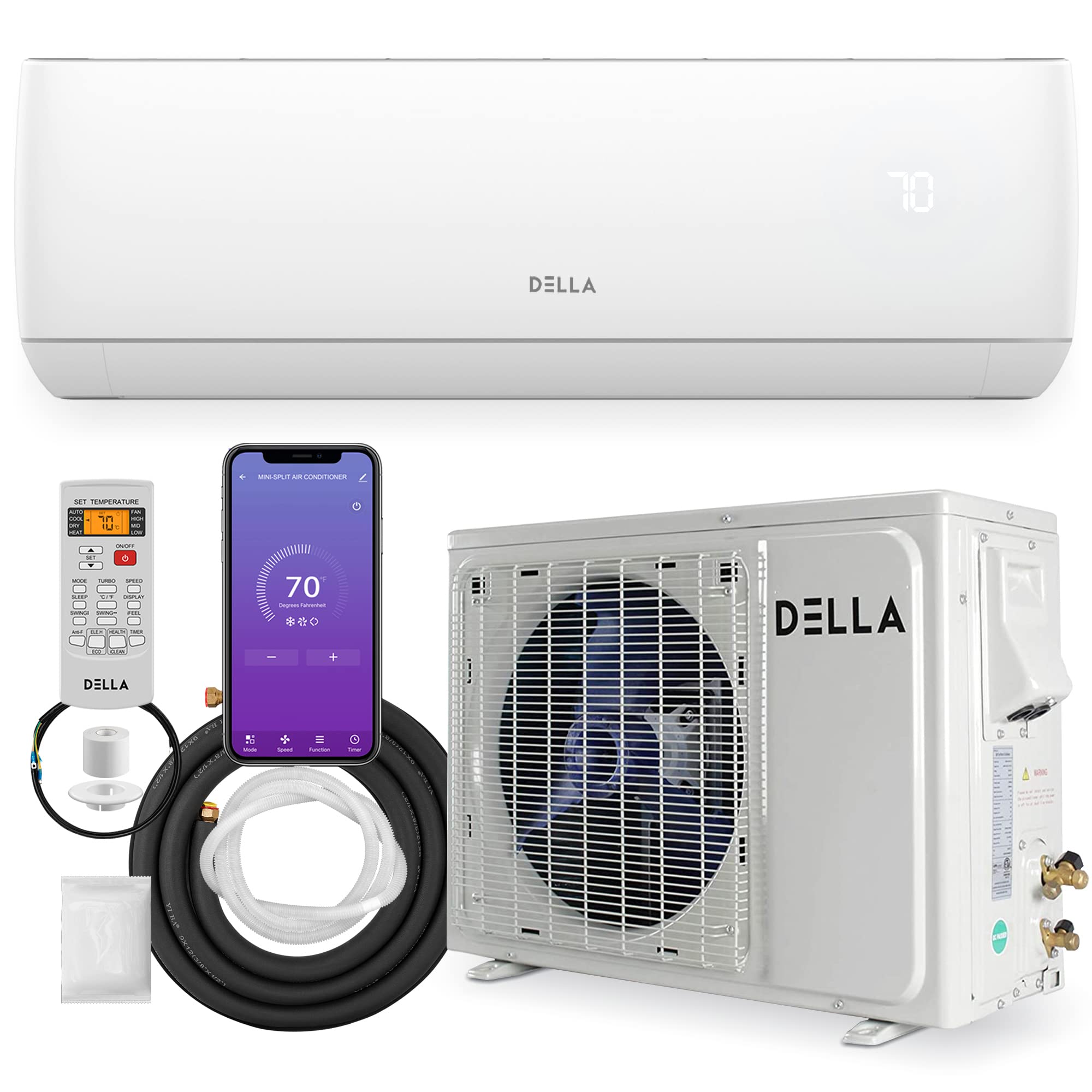 DELLA 12000 BTU Wifi Enabled 17 SEER2 Cools Up to 550 Sq.Ft 208-230V Energy Efficient Mini Split Air Conditioner & Heater Ductless Inverter System, with 1 Ton Heat Pump (JA Series)