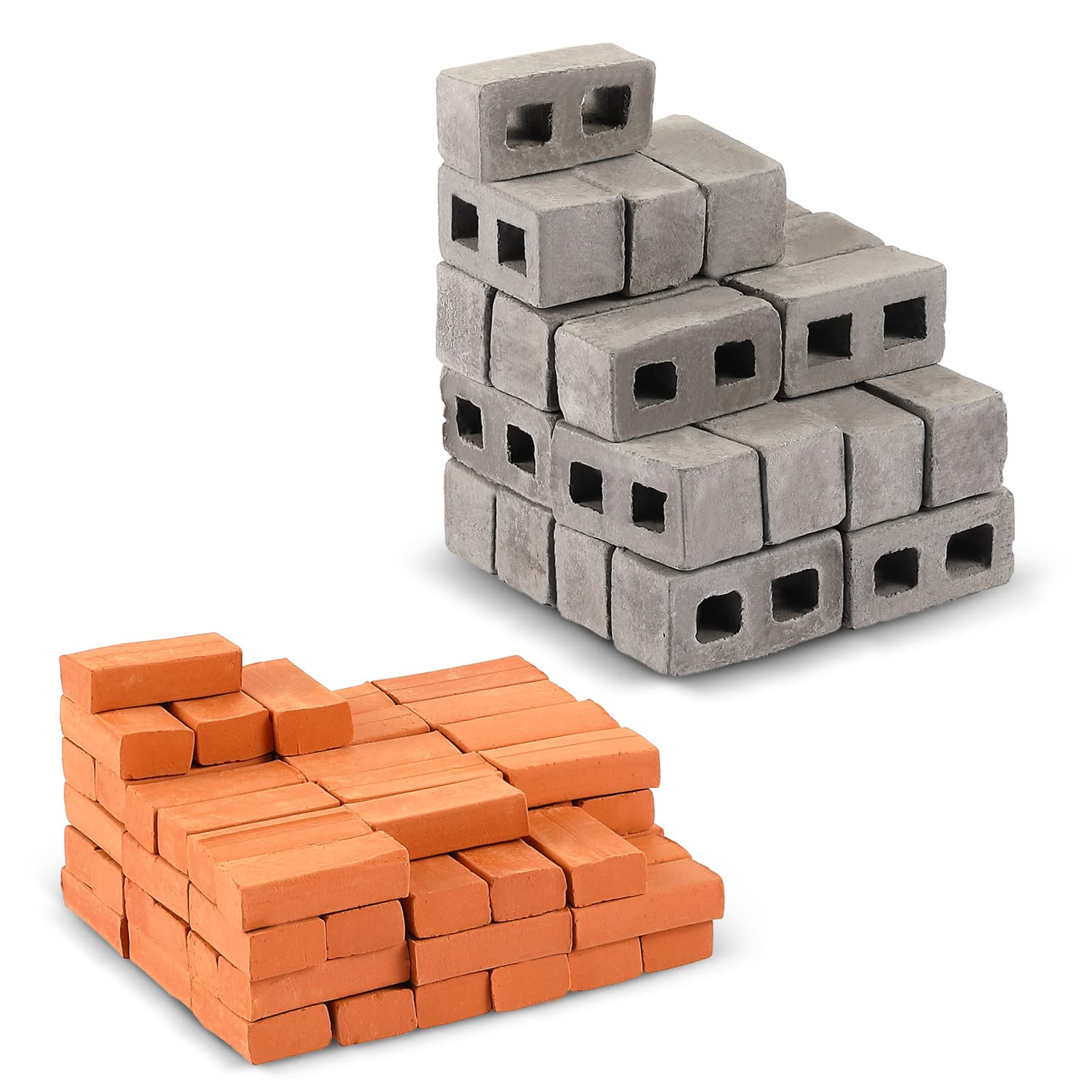 Zhanmai 30 Pieces 1/12 Mini Cinder Blocks and 70 Pieces 1/16 Mini Red Bricks, Miniature Bricks DIY Fake Bricks for Miniature Model Buildings Figurine Landscaping Accessories