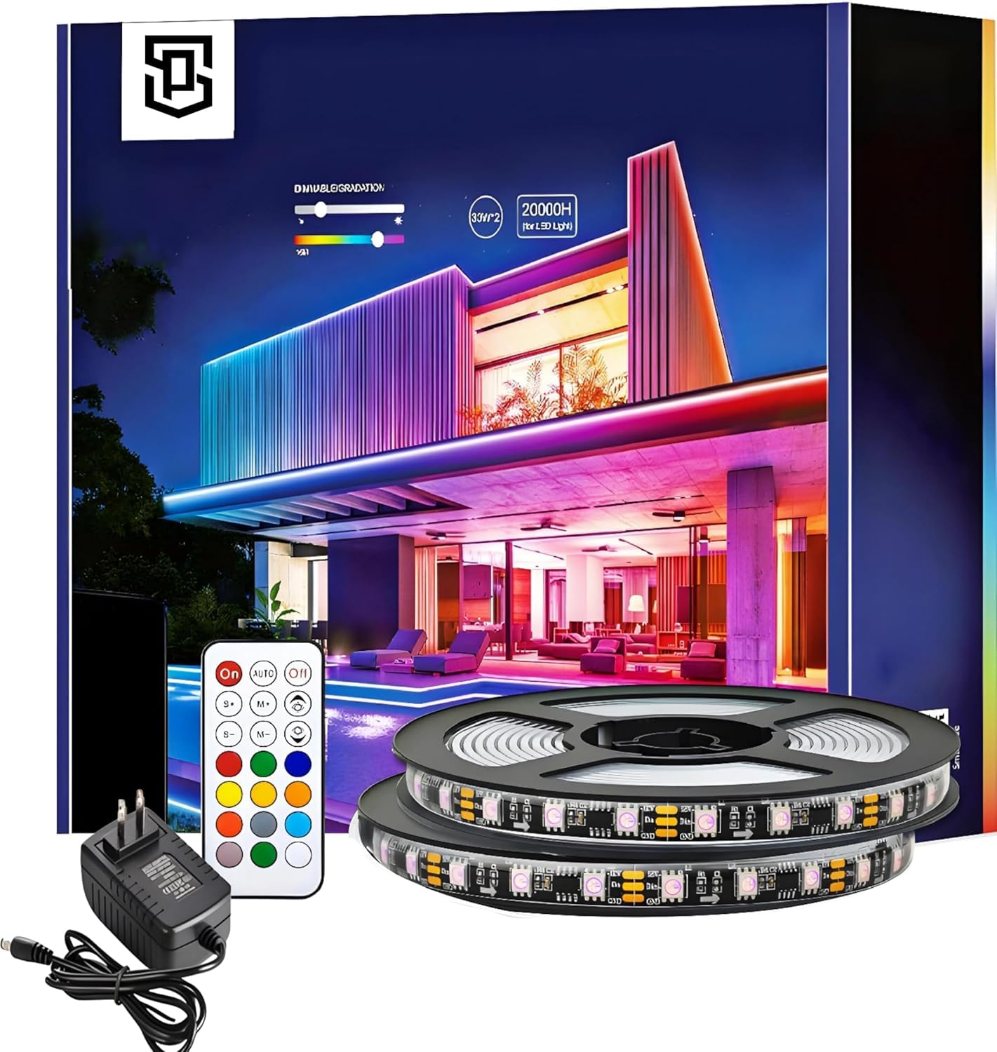 PIXEL SYNC RGB-IC Pixel Strip 10M Kit w/RF Controller & Adapter - 68 Modes, Easy LED Control - Perfect for Ambiance!