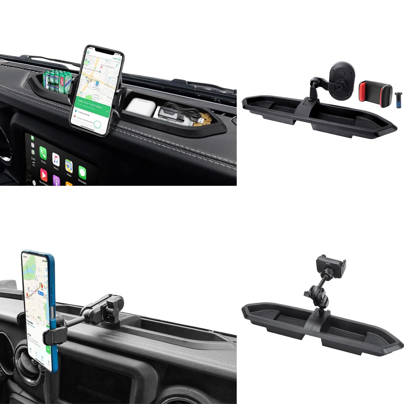 KaishengyuanUpgraded Phone Mount for 2018-2023 Jeep Wrangler JL JLU & Gladiator JT, Multi-Mount Phone Holder Dash Tray System Kit with Extension Arm Metal Rod Don't for Oil-Electric 4xe