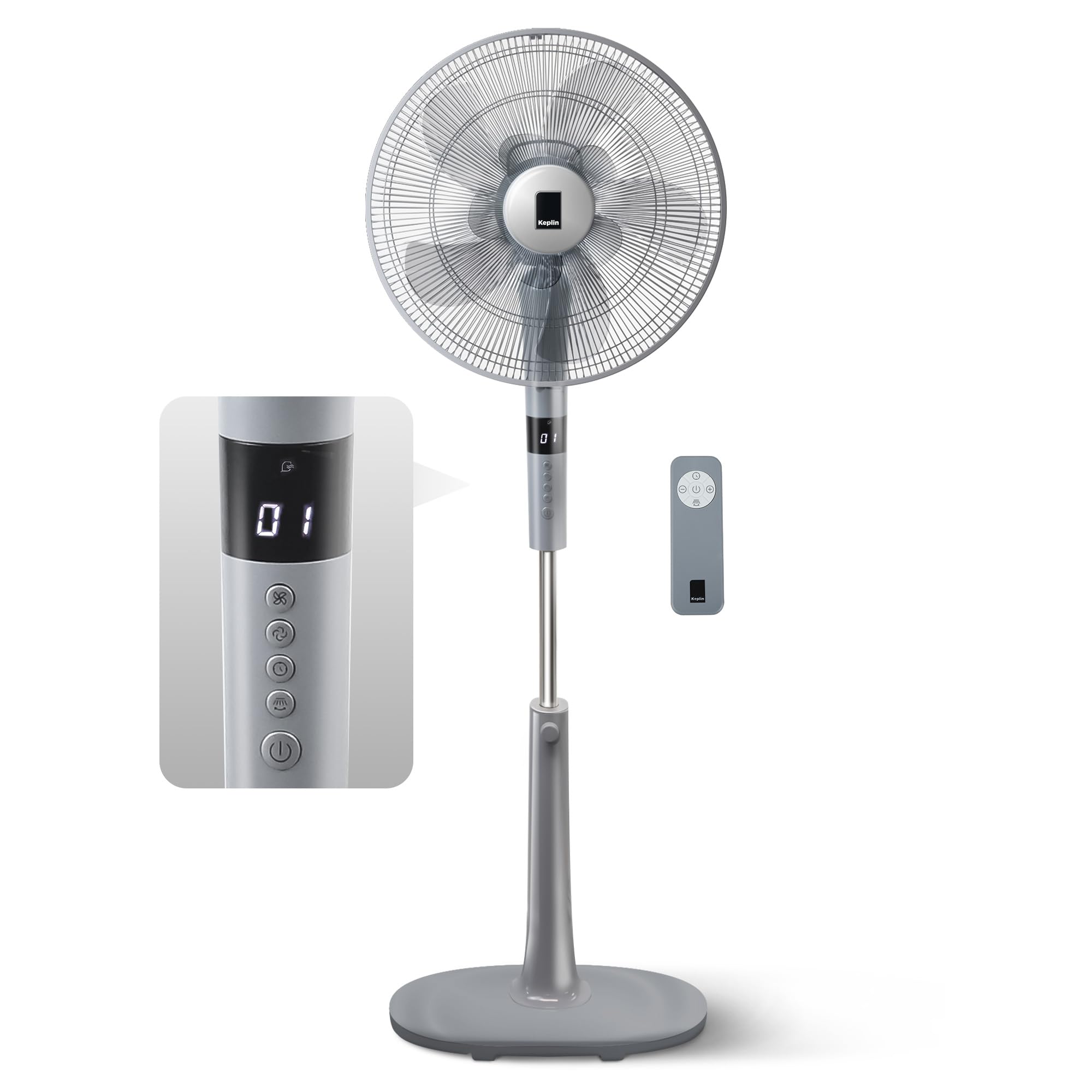 KEPLIN 16 Inch Pedestal Fan - 26-Speed, 10 Blades, Remote Control, LED Display, Adjustable Height, Turbo Wind Speed, 3 Modes, 24-Hour Timer, 90° Oscillation for Home, Office, Bedroom