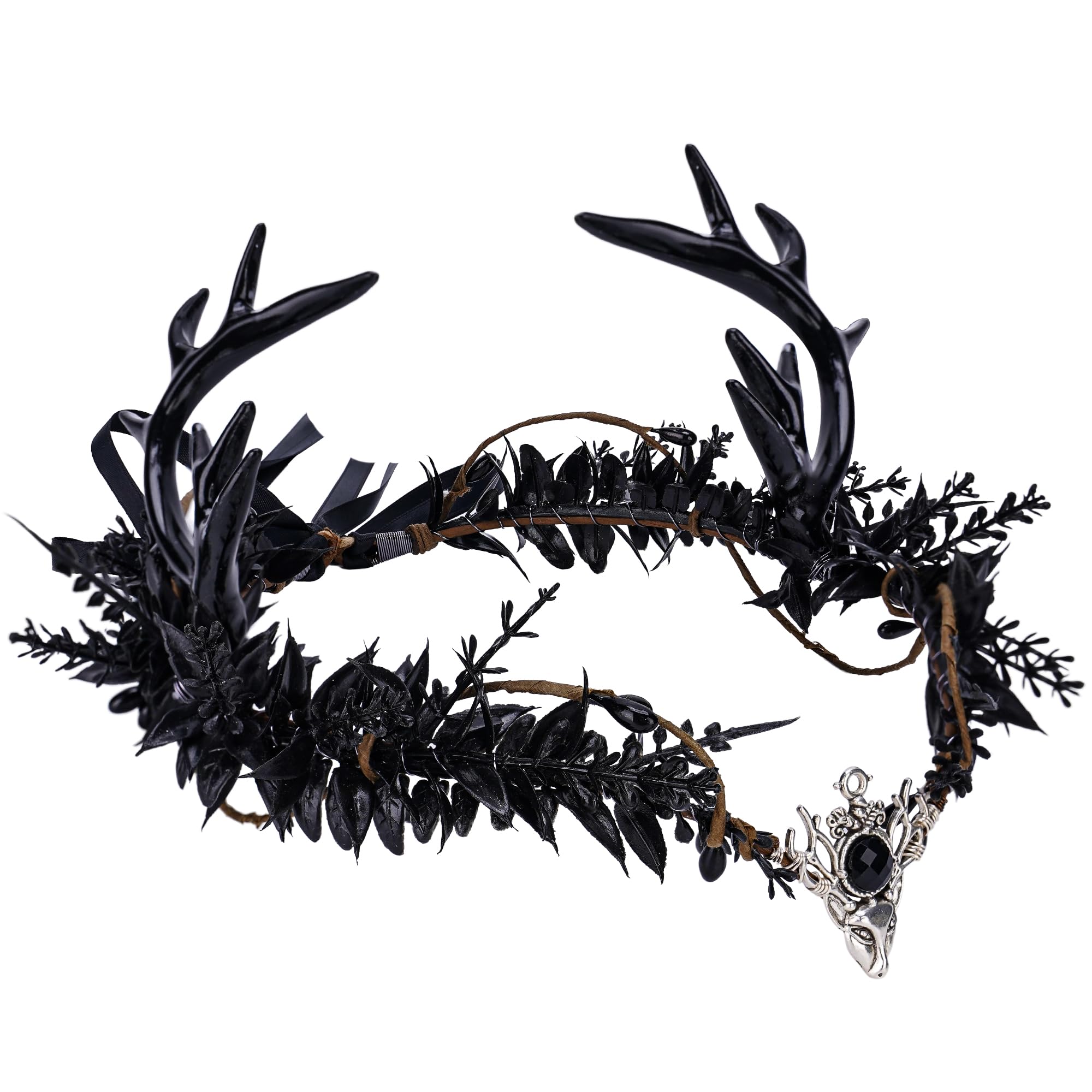 MOSTORYHandmade Black Antler Crown - Gothic Elf Headpiece Forest Fairy Headband Elven Dark Circlet for Women Renaissance Halloween Cosplay Goth Wedding Fae Ball