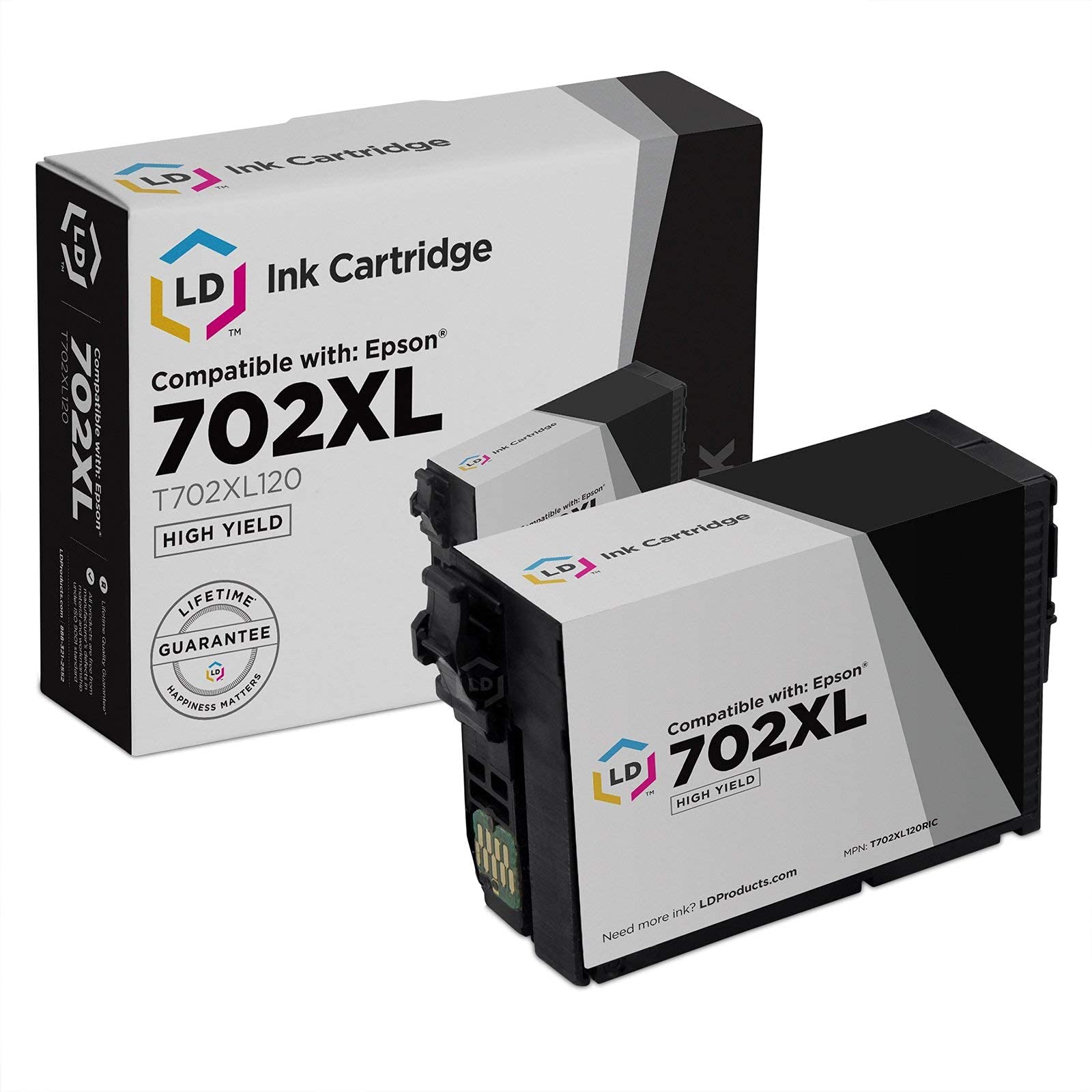 LD Remanufactured Ink Cartridge Replacement for Epson 702XL T702XL120 High Yield (Black)