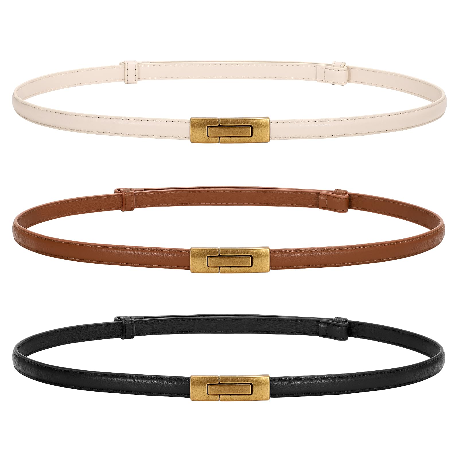 JASGOODWomen Skinny Belts Leather Thin Waist Belts for Dress Ladies Belts with Gold Buckle