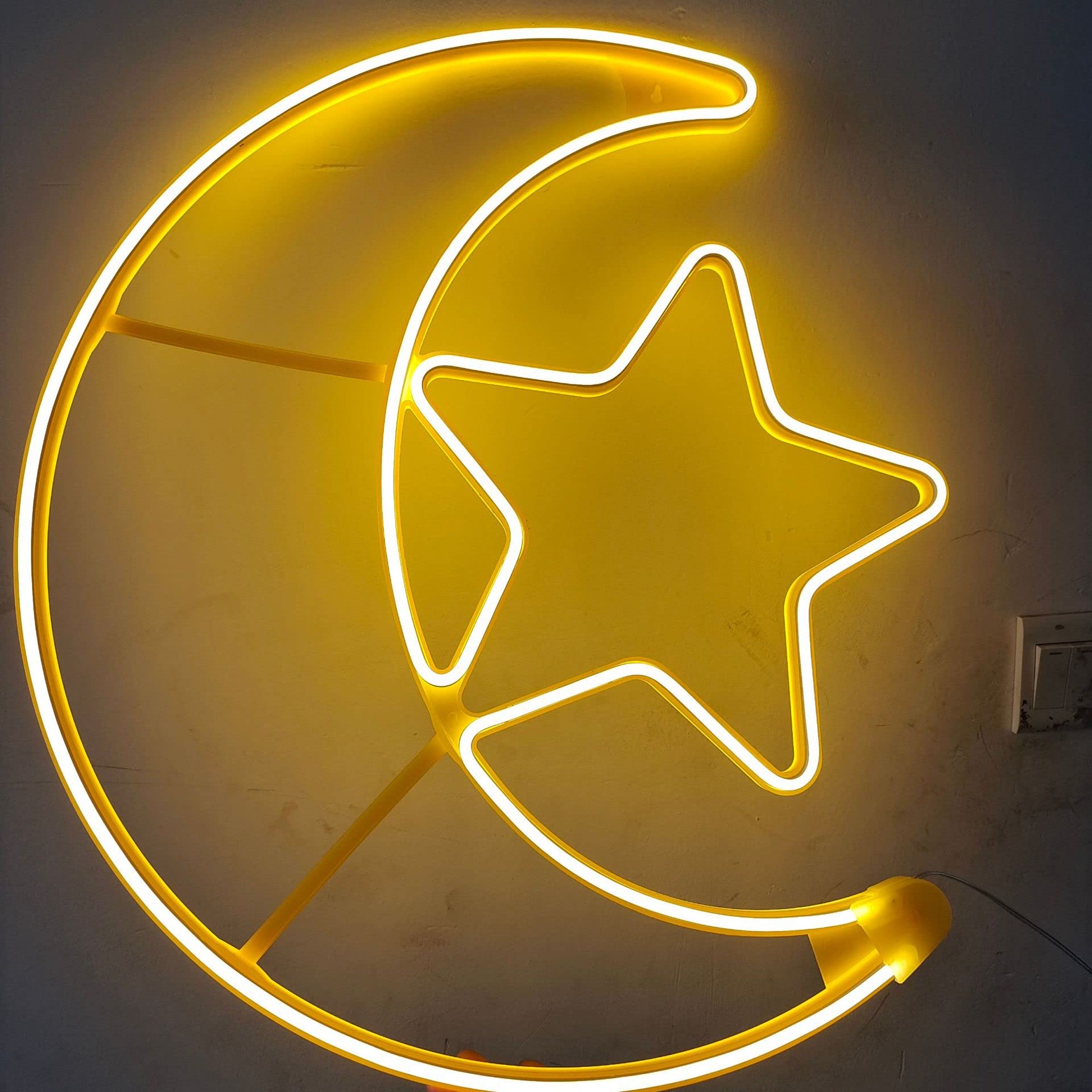 MODALIMODALI Oversized Ramadan Lights, Moon Star Lamp, Ramadan Decorations, Ramadan Decor, Ramadan Decoration, ramadan lantern, LED Lamp String, WARM YELLOW COLOR (Moon&Star 48cm yellow)