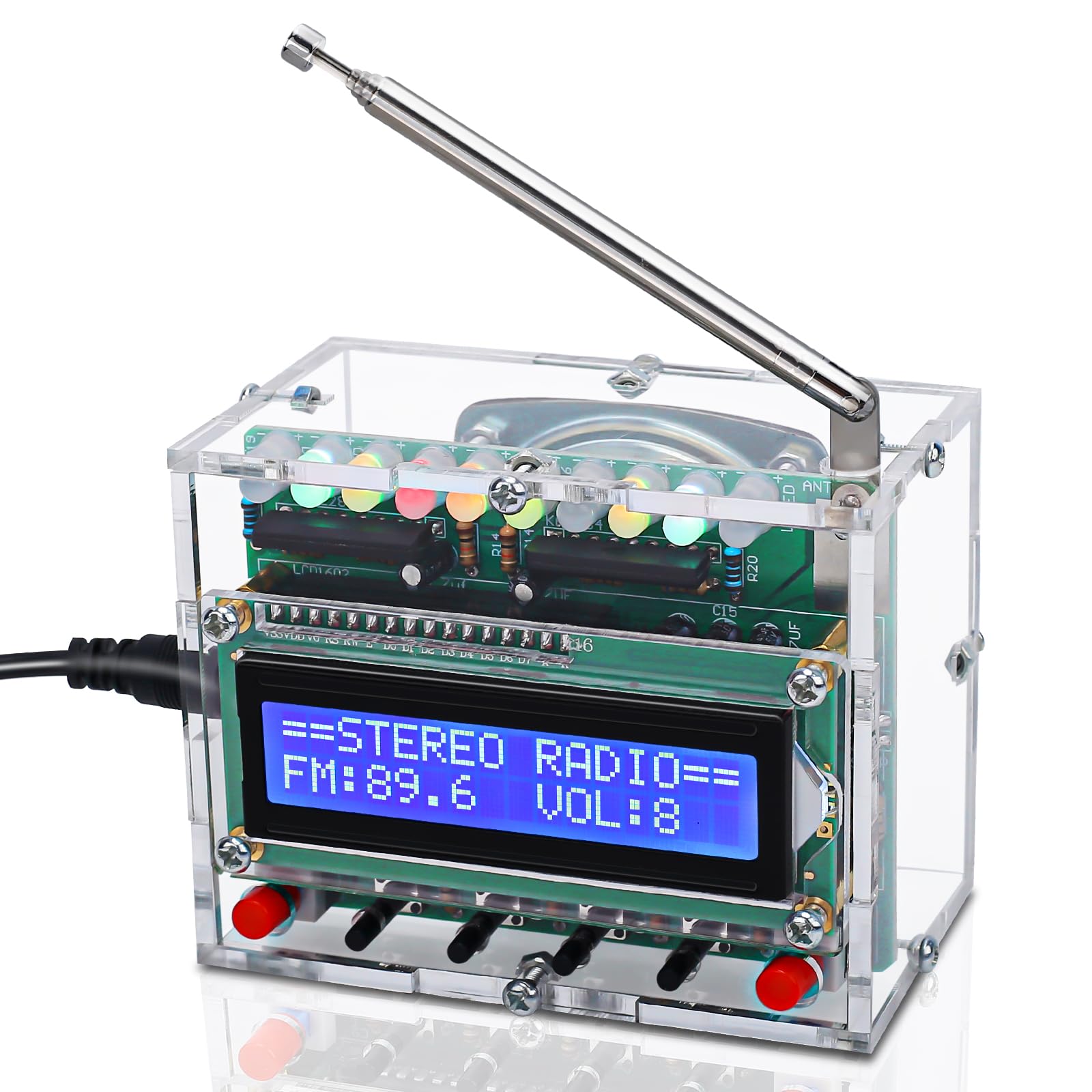 FM Radio Kit, ICSTATION Soldering Projects Radio with LED Flashing Lights FM 87-108MHz Soldering Practice Kit DIY Radio Kit LCD1602 Display for Learning Teaching STEM Education