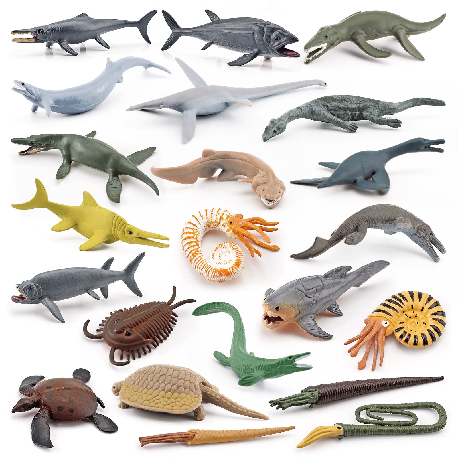 22PCS Prehistoric Sea Creatures Toys for Kids Ancient Sea Animals Toy Set 4 Inch Marine Animal Figures Cake Topper Girls Boys Kids Toddlers Birthday Gift