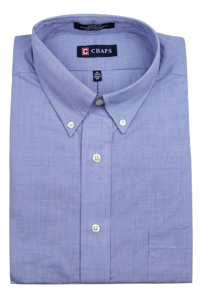 Mens Cotton Rich Easycare Long Sleeve Shirt Periwinkle Micro Dogtooth Button-Down 16.5" (36/37 Sleeve)