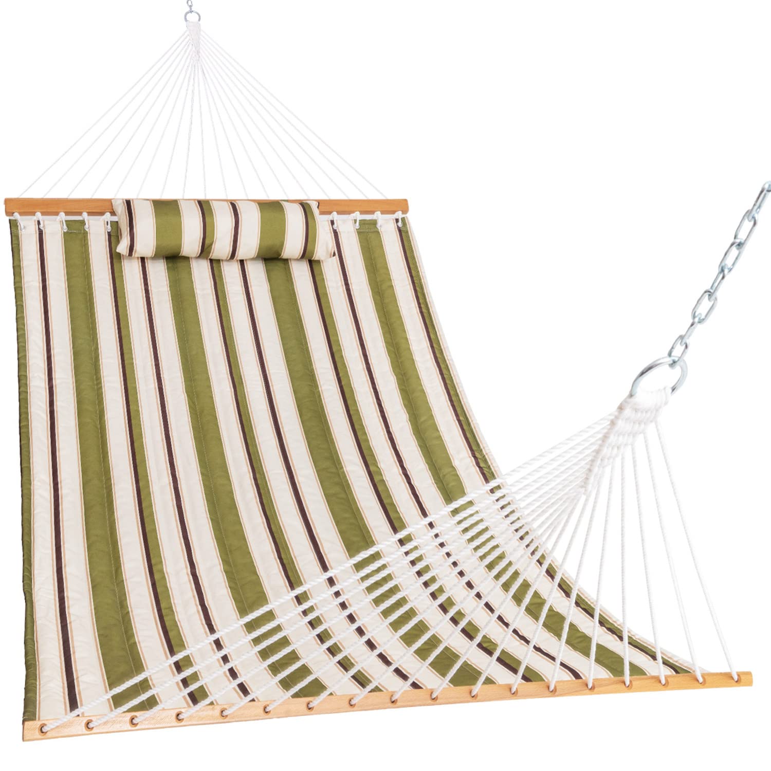 Lazy Daze Hammocks12FT Quilted Fabric Hammock with Pillow, Double 2 Person Hammock with Spreader Bar for Outdoor Outside Patio Garden Yard Pool Beach QFH014