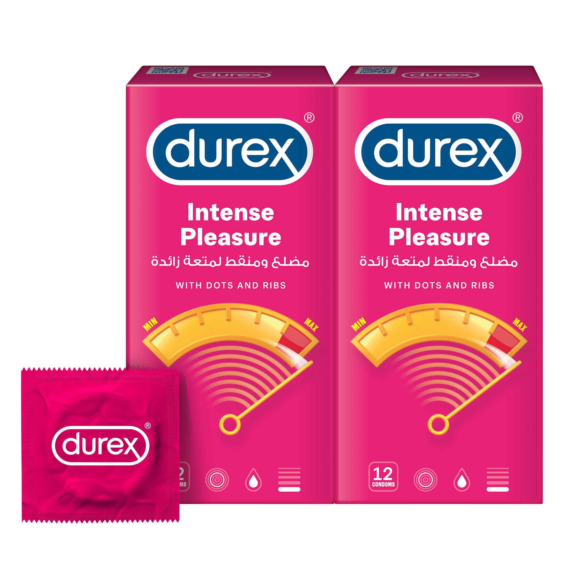 Durex Intense Pleasure Condoms for Men with Dots and Ribs - Pack Of 12 (Twin Pack)