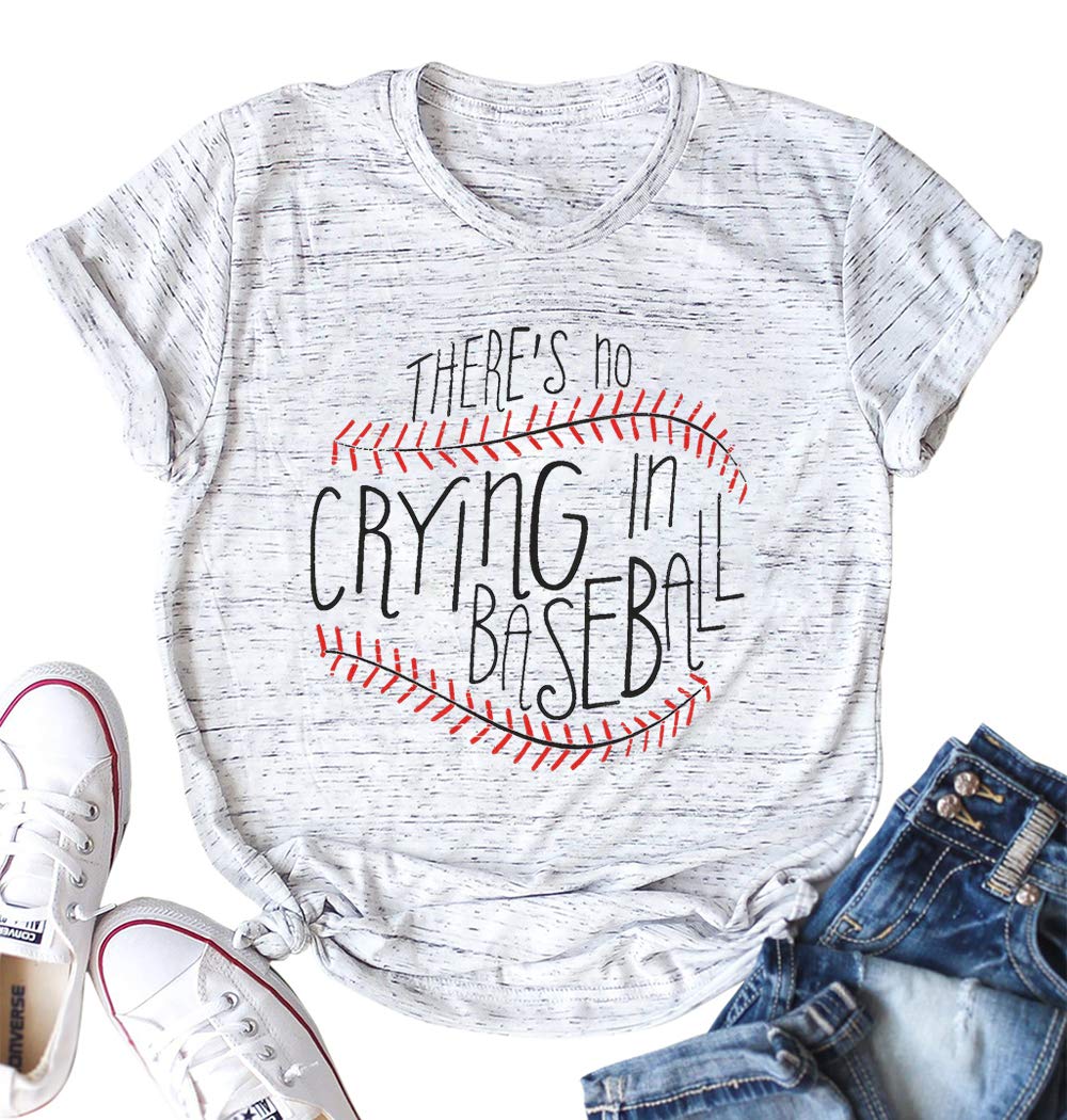 UNIQUEONETheres No Crying in Baseball Letter Woman Shirt Baseball Player T-Shirt Baseball Fan Short Sleeve Casual Sport Tee