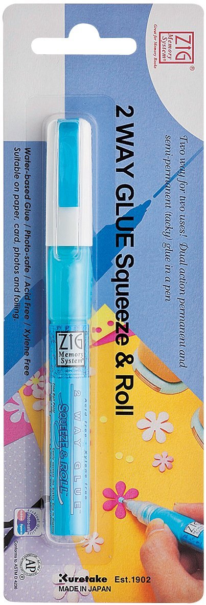 ZIG Kuretake MEMORY SYSTEM 2 WAY GLUE 1mm Chisel, AP-Certified, Adhesive for kids, artists, crafters, family, Perfect for Scrapbooking, Craft, Card making, Foil calligraphy, Made in Japan