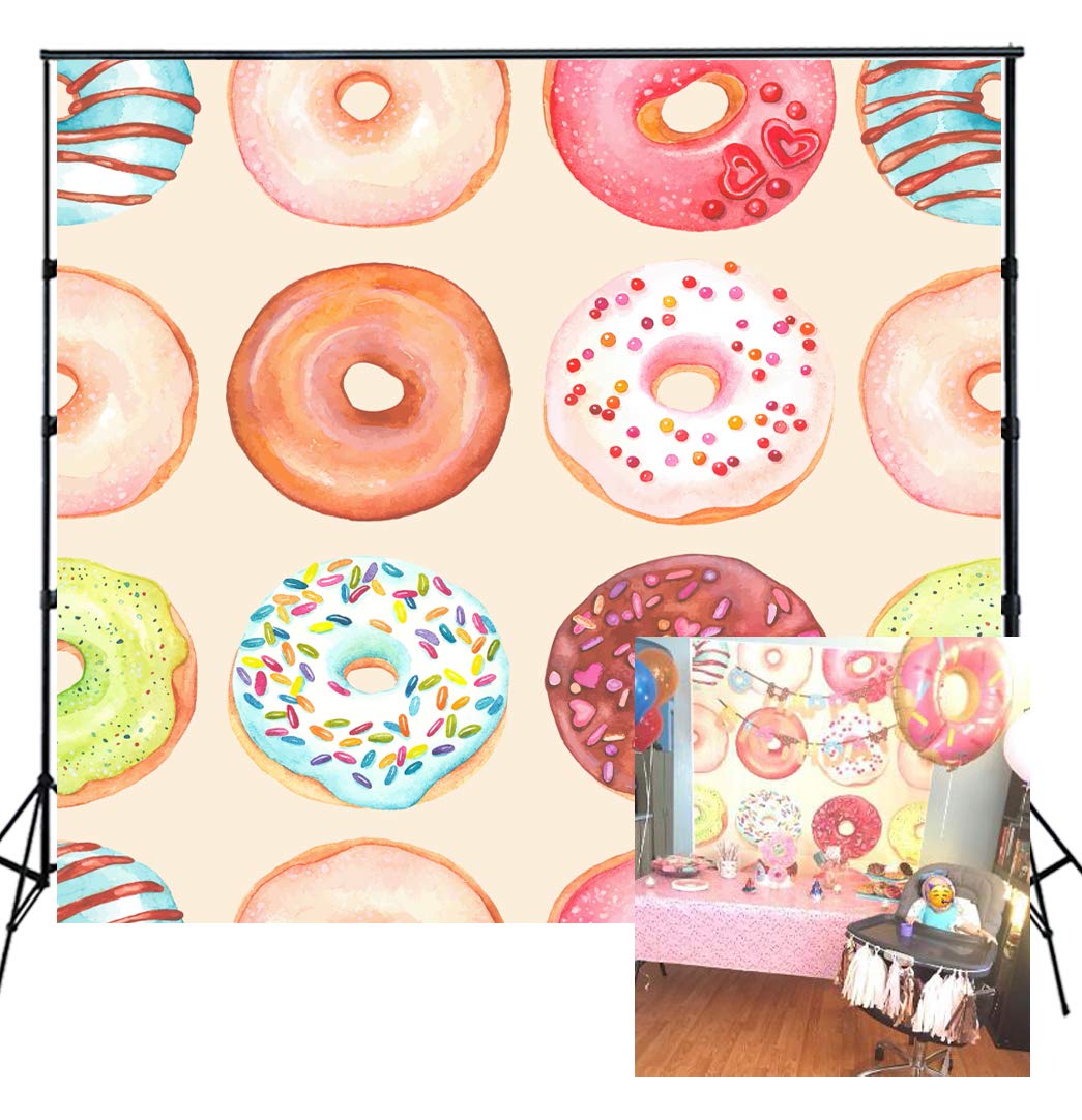 HUAYIPhotography Backdrops Photo Background Newborn Photography Props Baby shower PhotoCall Birthday Photo Booth Props Party Banner decorations Donut Icon Wall 5x5ft Xt-5644