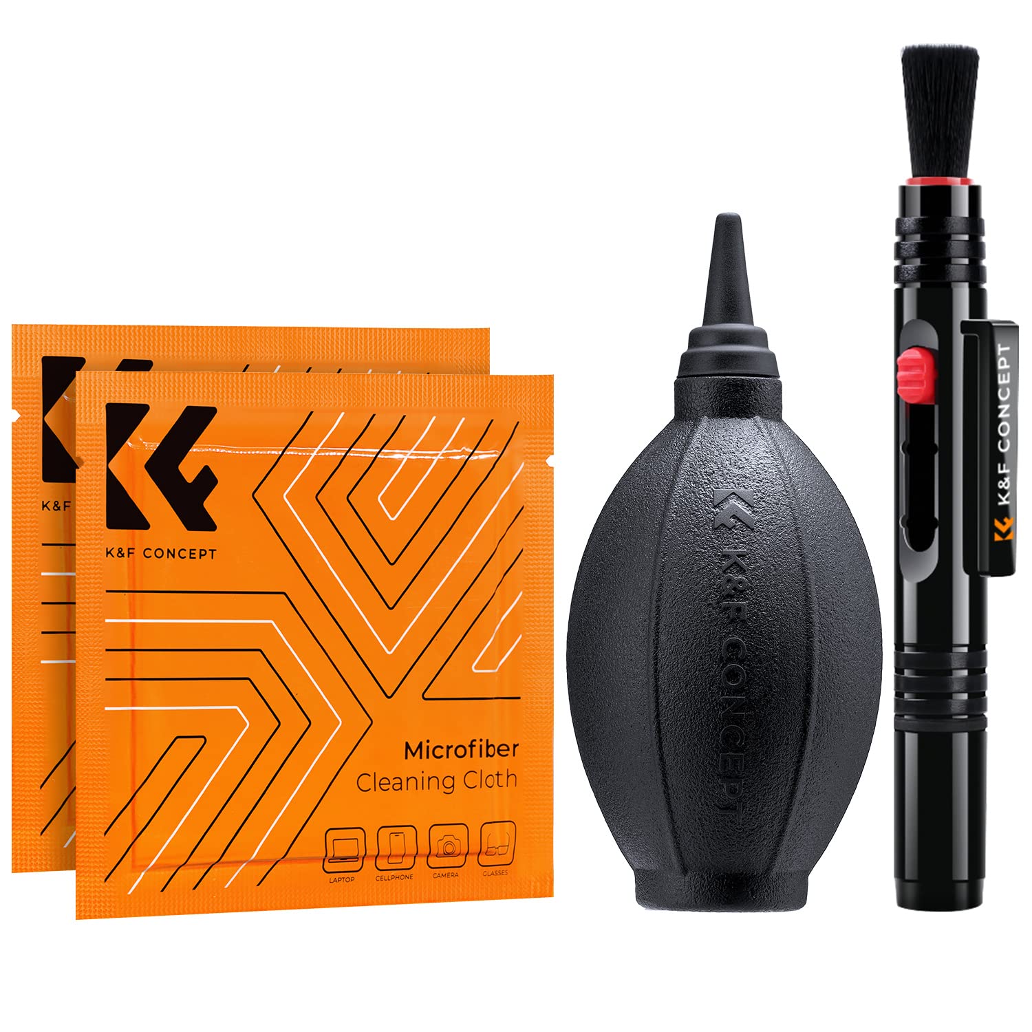 K&F Concept 4-in-1 Cleaning Kit for DSLR Cameras, Lenses, Filters, Cell Phones with Lens Pen, Cleaning Brush, Air Blower, Microfiber Cloth