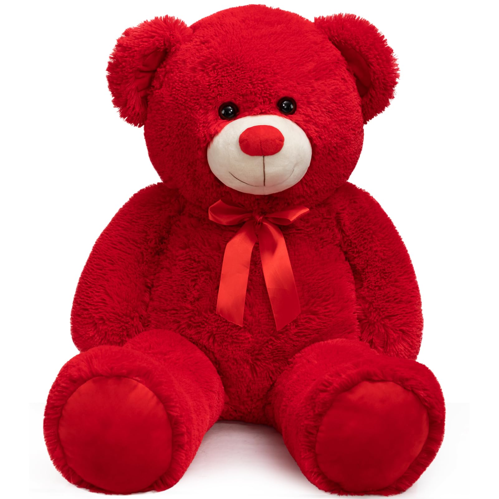 Big Teddy Bear Stuffed Animal Giant Teddy Bear Plush with Red Ribbon Bow Valentine's Day Plush Toy Gift for Girlfriend Bride 36 inch Red