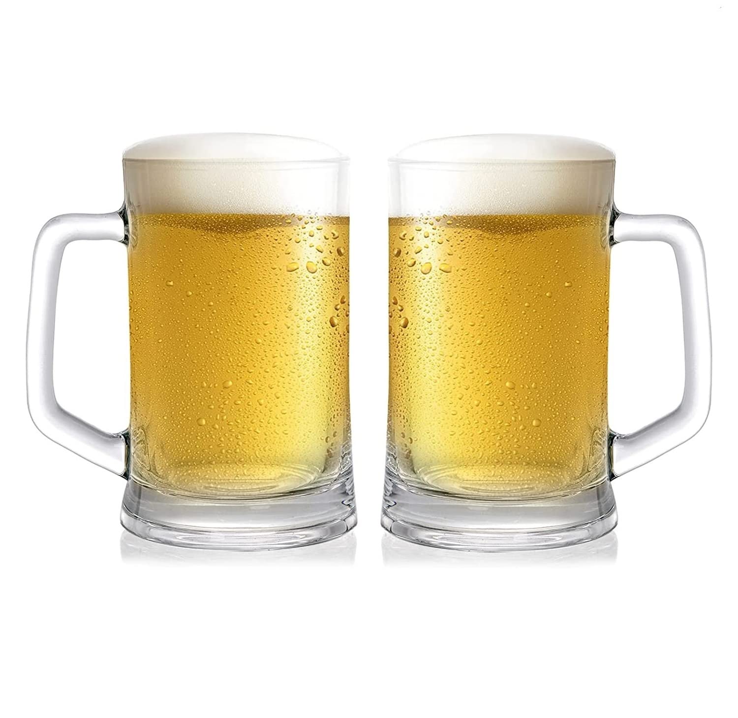 SKGREEN Stylist Crystal Clear Large Beer Glass with Handle 400 Ml Beer Mug Set of 2