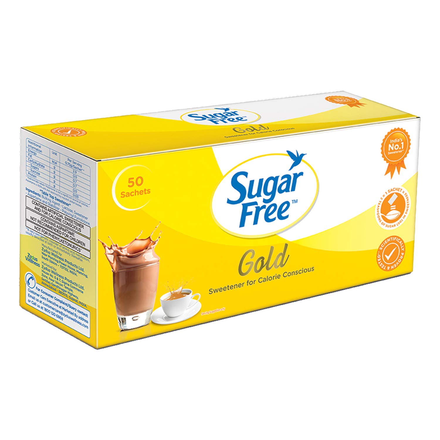 Sugar Free Gold, 50 Sachets| India’s No.1 Sweetner| Sweet like Sugar with Low Calories| Scientifically Proven & Tested