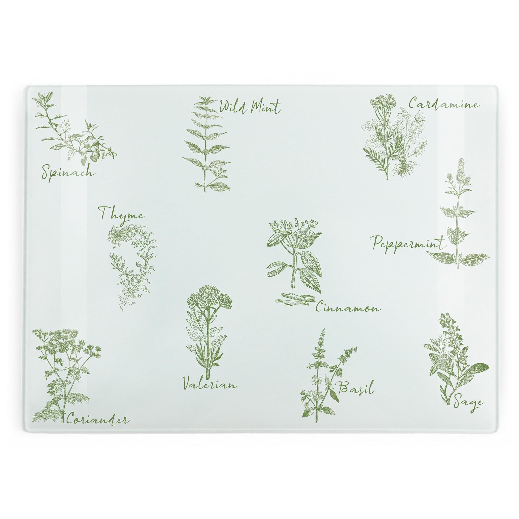 Green Herbs Large Rectangular Glass Worktop Protector Gift - Smooth Board Kitchen Chopping/Cutting Board Worktop Saver with Non-Slip Feet 39cm x 28.5cm (15" x 11")