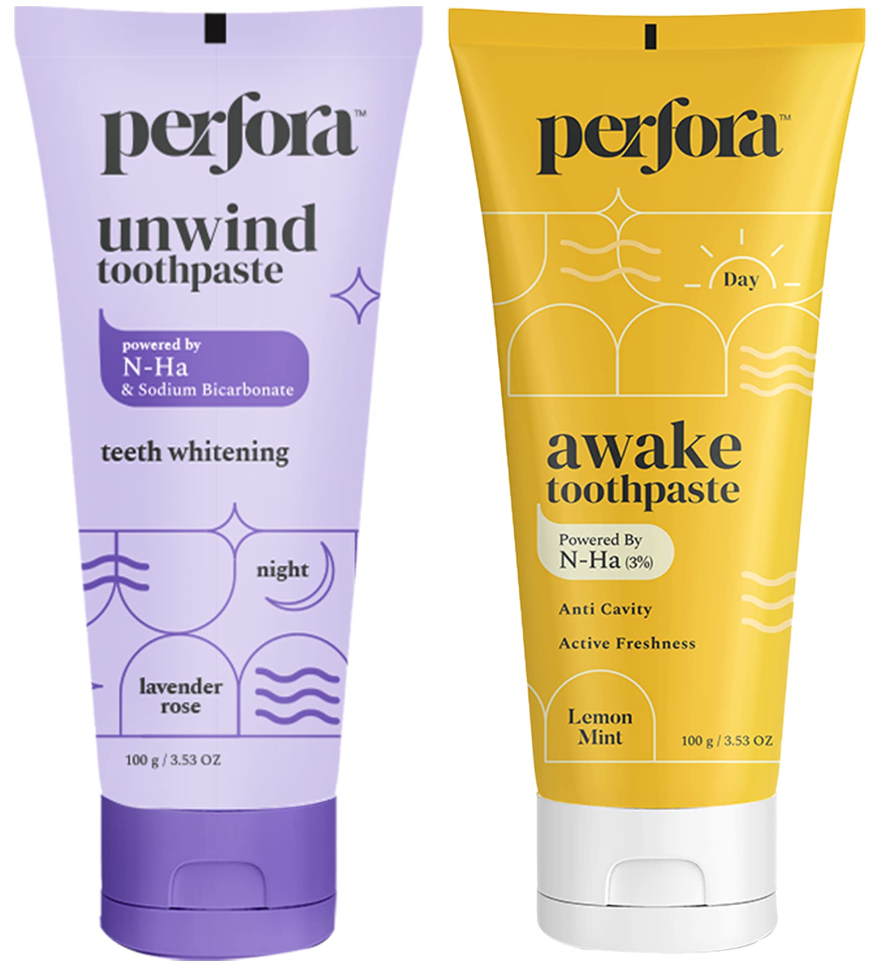 PerforaDaily Routine Oral Care Combo: Awake & Unwind Toothpaste For Active Freshness, Cavity Prevention & Teeth Whitening | Fluoride & SLS Free Tooth paste For Adults & Kids | 200 g (100 g x 2)