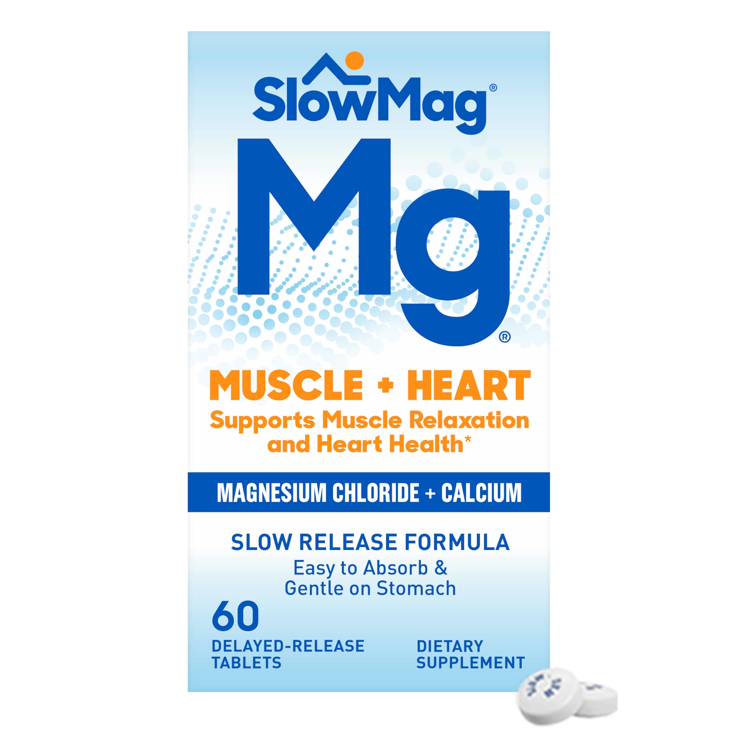 Slow-Mag Mg Muscle + Heart Magnesium Chloride with Calcium Supplement, 60 Count