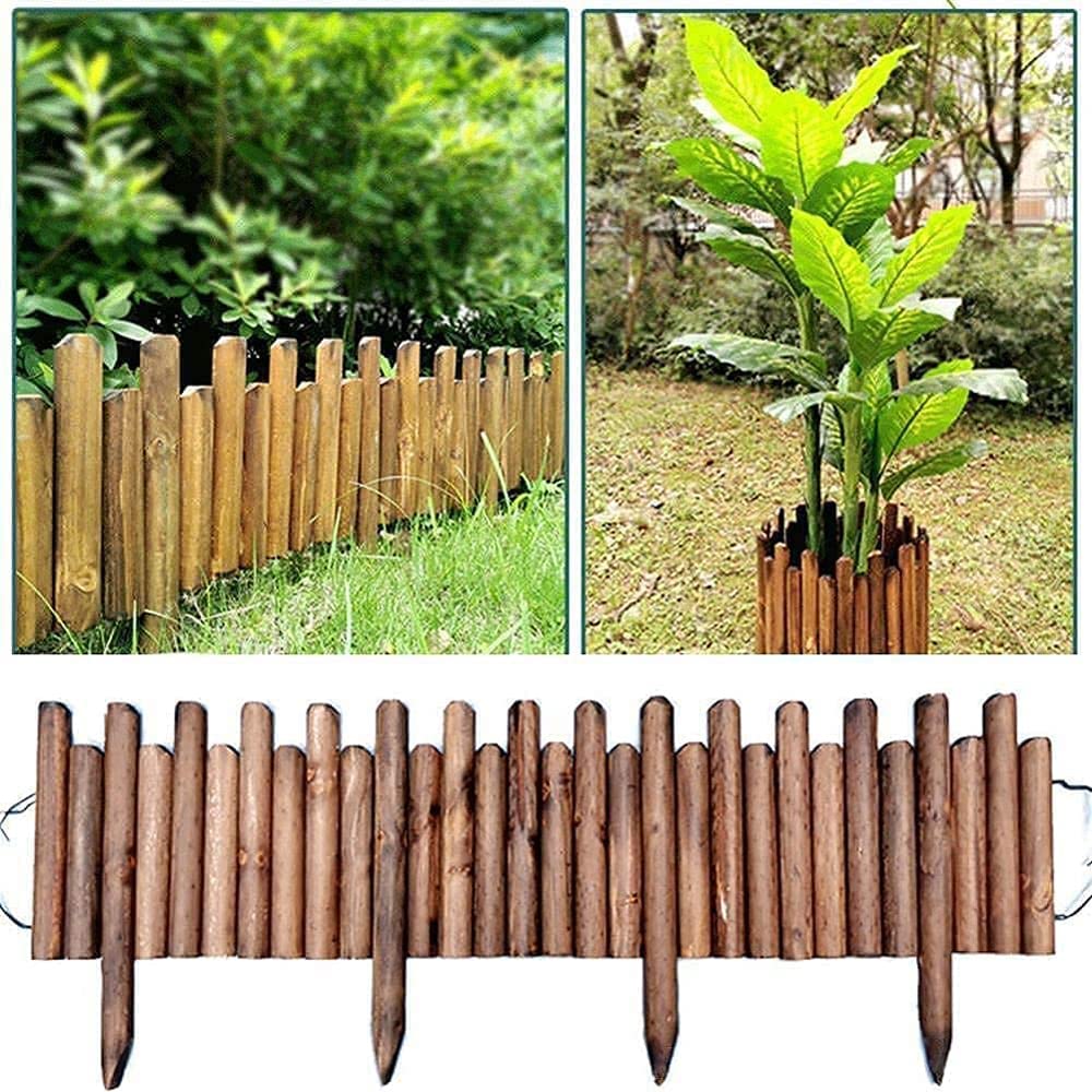 LINGWEI Wooden Garden Fence Panels,lawn Edging,Wooden Garden Fence,Picket Fence Roll Border, Easy Plug-in Fence Palisade Corrosion Resistant. (120x30x5cm (Medium))