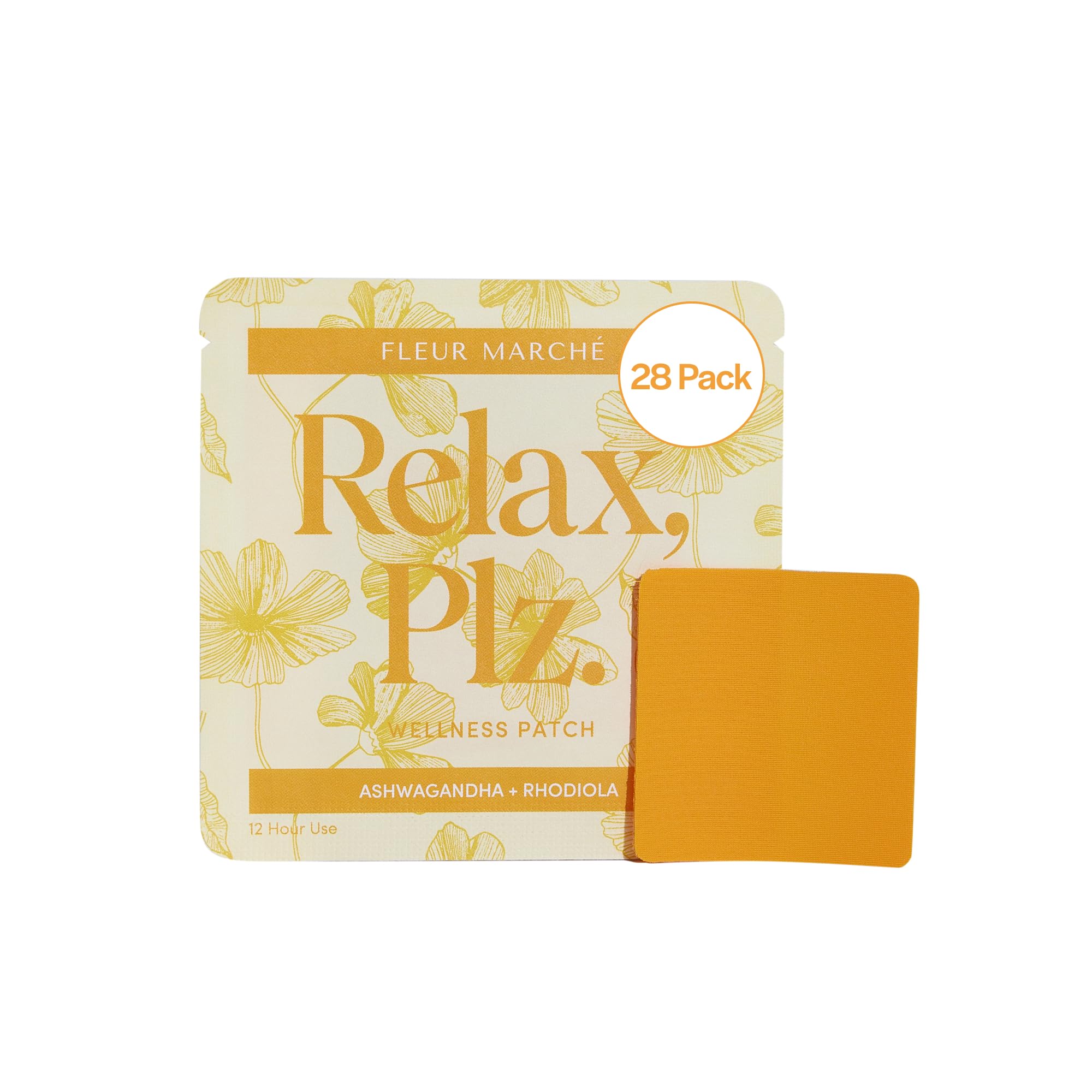 Fleur Marche Relax, Plz Botanical Supplement Patch - Calming & Relaxing Wellness Patch with Ashwagandha, Chamomile & Other Powerful Adaptogens - Highly Bioavailable - 28 Patches