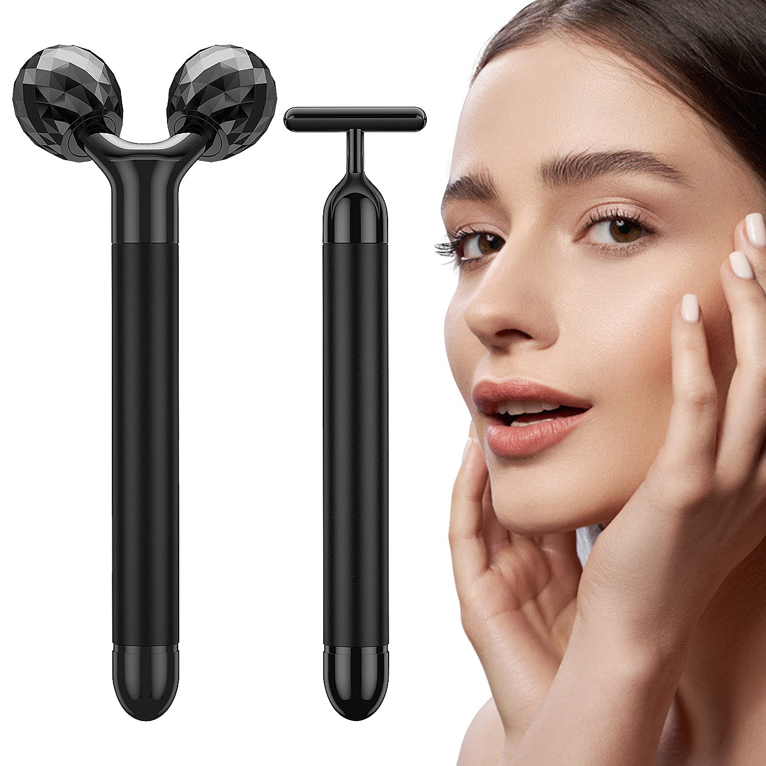 2 in 1 Electric Face Massager, 3D Roller and T Shape Face Massager Kit for Face Skin Care Tools