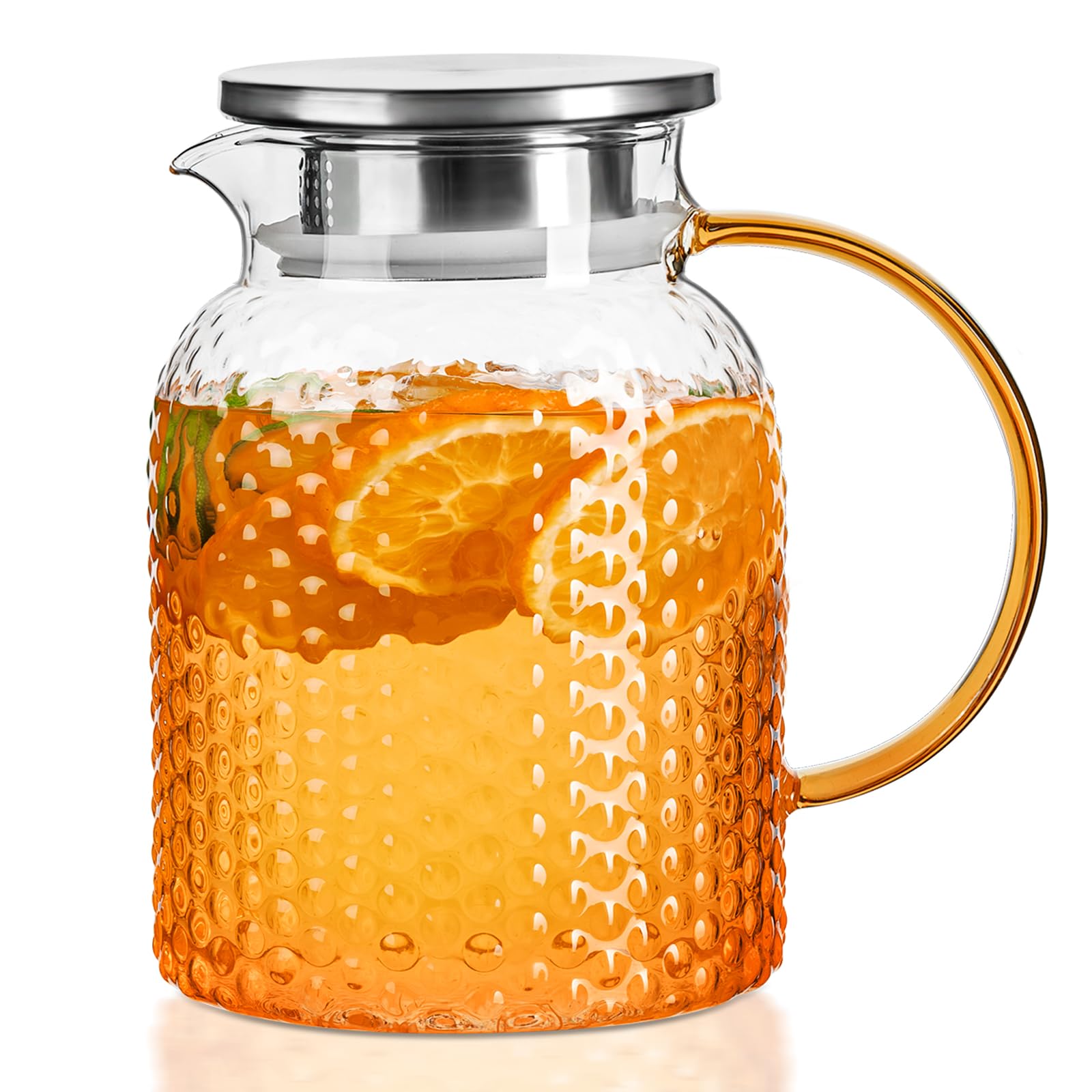 PARACITY Glass Pitcher Squama Designed 34 oz, High Borosilicate Water Pitcher, Iced Tea Pitcher with Lid and Spout, Large Bore Design for Easy Cleaning, for Cold/Hot Drinks, Iced Tea, Juice, Milk