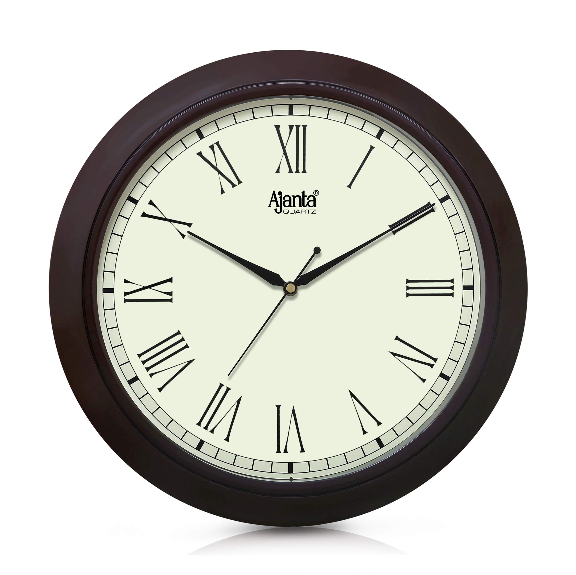 Ajanta Plastic Round Sweep Clock (31 cm x 31 cm x 3.5 cm, Brown)