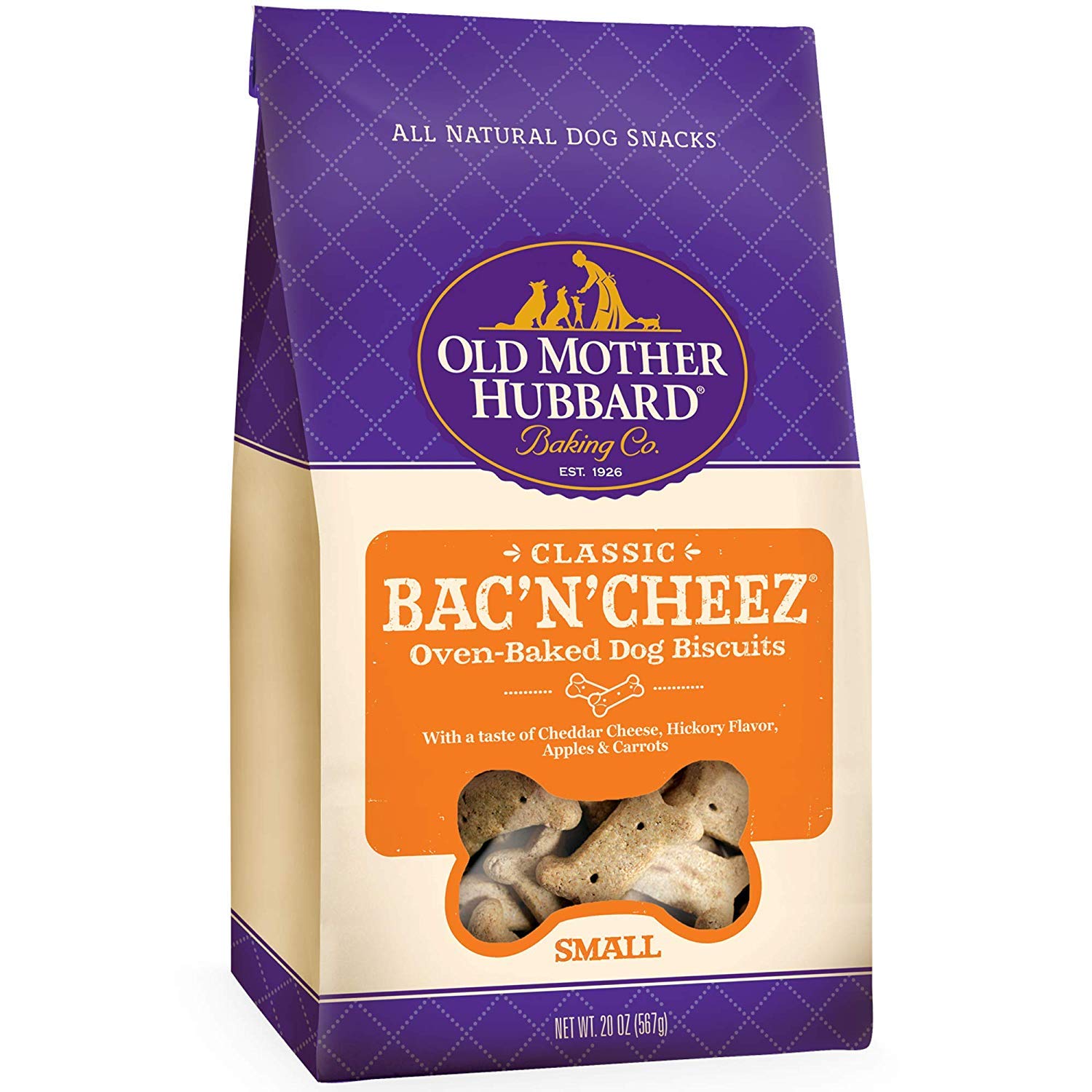 Old Mother HubbardCrunchy Classic Natural Dog Treats, Bac'N'Cheez, Small Biscuits, 20-Ounce Bag/2PK