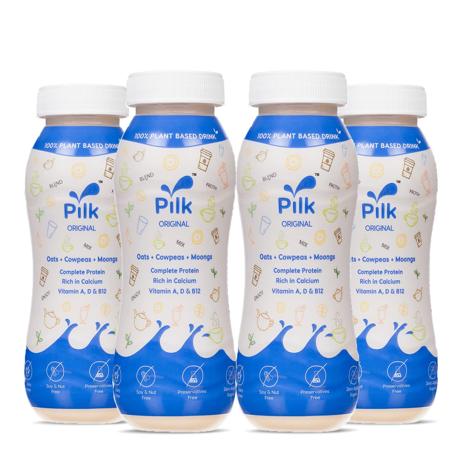 Pilk- Plant Milk | Made of Fresh Oats, Cowpeas & Moongs | Vegan Milk | Unsweetened Oat Milk | Dairy Free | Lactose Free (Pack of 4, 200 ml each)