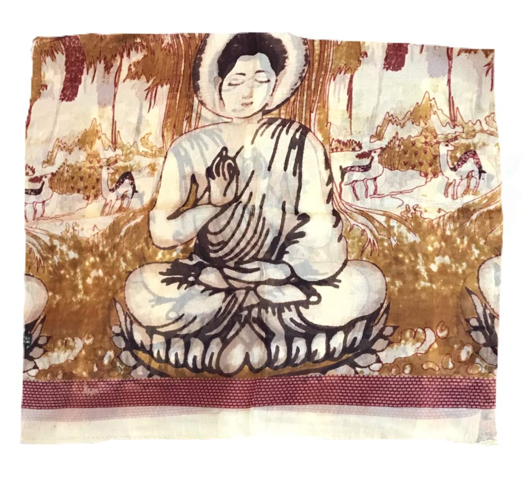 Reema Prints Women Silk Buddha Stole (Beige_50 X 180 Cm)