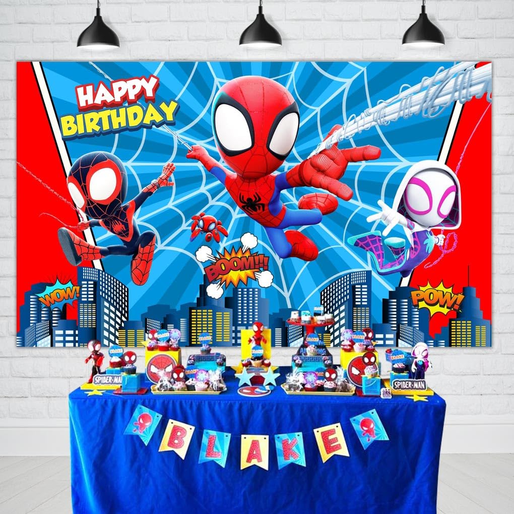 wospel Spidey and His Amazing Friends Backdrop for Birthday Party Supplies Decorations Superhero Spiderman Photography Background Banner 5x3 ft Photo Booth Props Cake Table