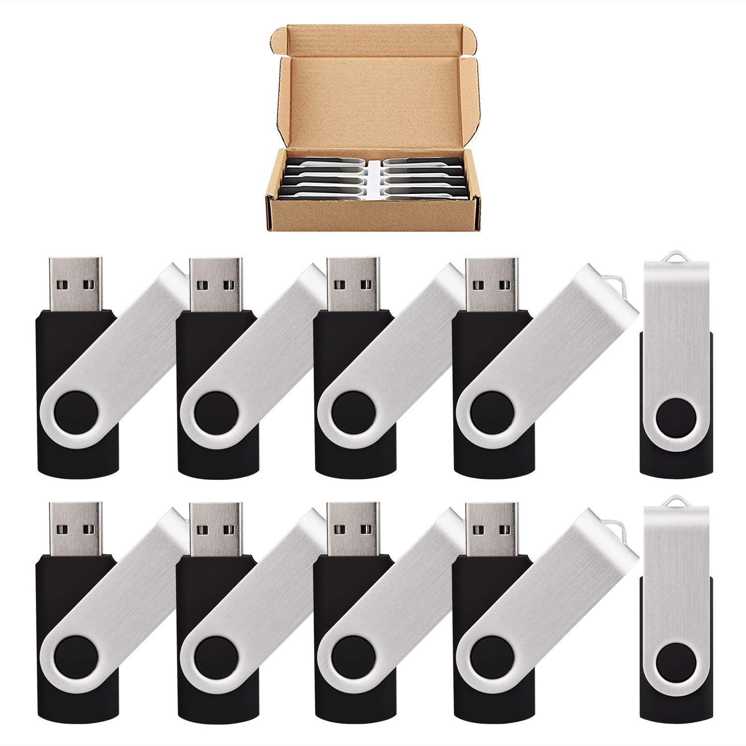 10 Pack Flash Drive 2 GB USB Sticks, KOOTION USB 2.0 Thumb Drives Bulk Flash Drive Pack 2 GB Pendrive USB Memory Stick Zip Drive USB Sticks 10 Pack (2 GB,10 Pack Black)