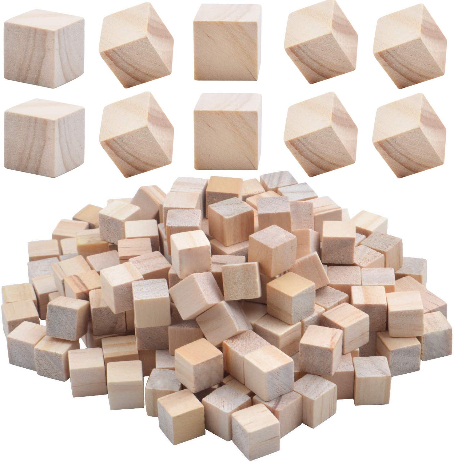 Aylifu Wooden Cubes, 200 Pieces Natural Square Wooden Blocks Unfinished Craft Wooden Squares