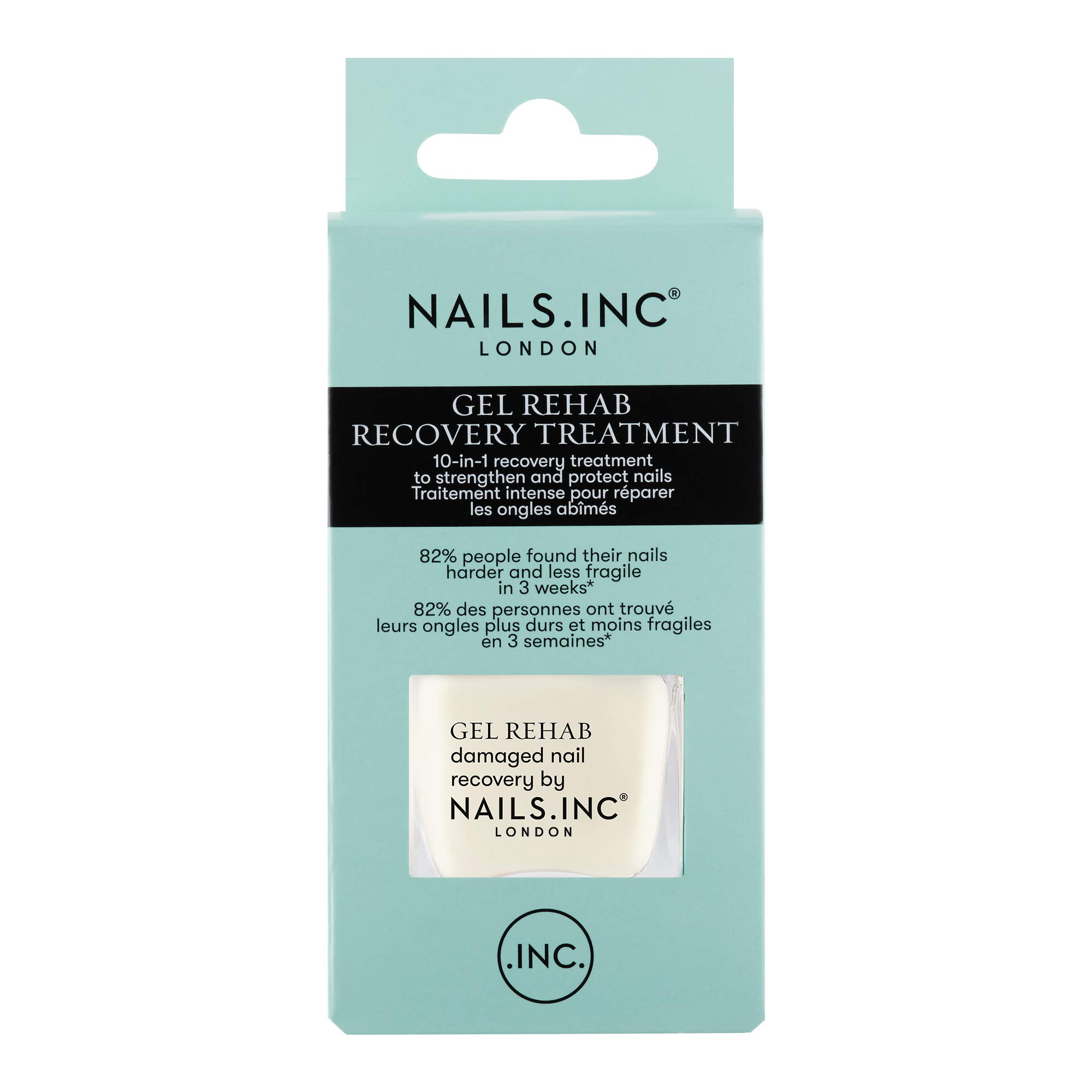 Nails.INC Gel Rehab Recovery Treatment, 10 in 1 Nail Treatment and Base Coat, Formulated with Peptides and Keratin Rich Ingredients to Strengthen and Protect Damaged Nails, Cruelty Free, Vegan, (14ml)