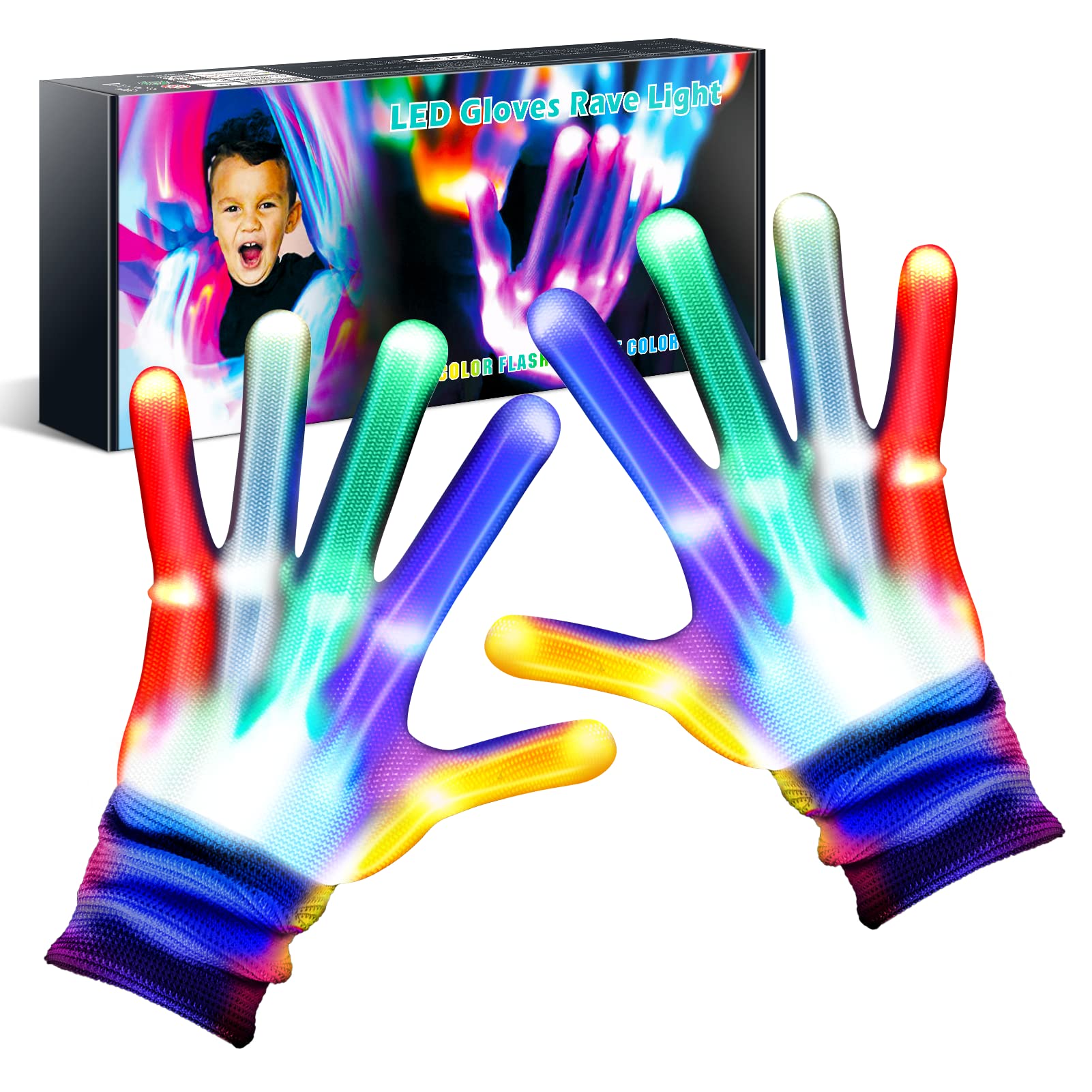 Toys for Ages 2-4 5-7 8-13 , Light Up Gloves Led Gloves Boys Toys Age 4-6 6-8 8-12 Birthday Halloween Christmas Gifts for Kids Stocking Stuffers Cool Toys Gift for 3 4 5 6 7 8 9 10 11 12 Year Old Boys