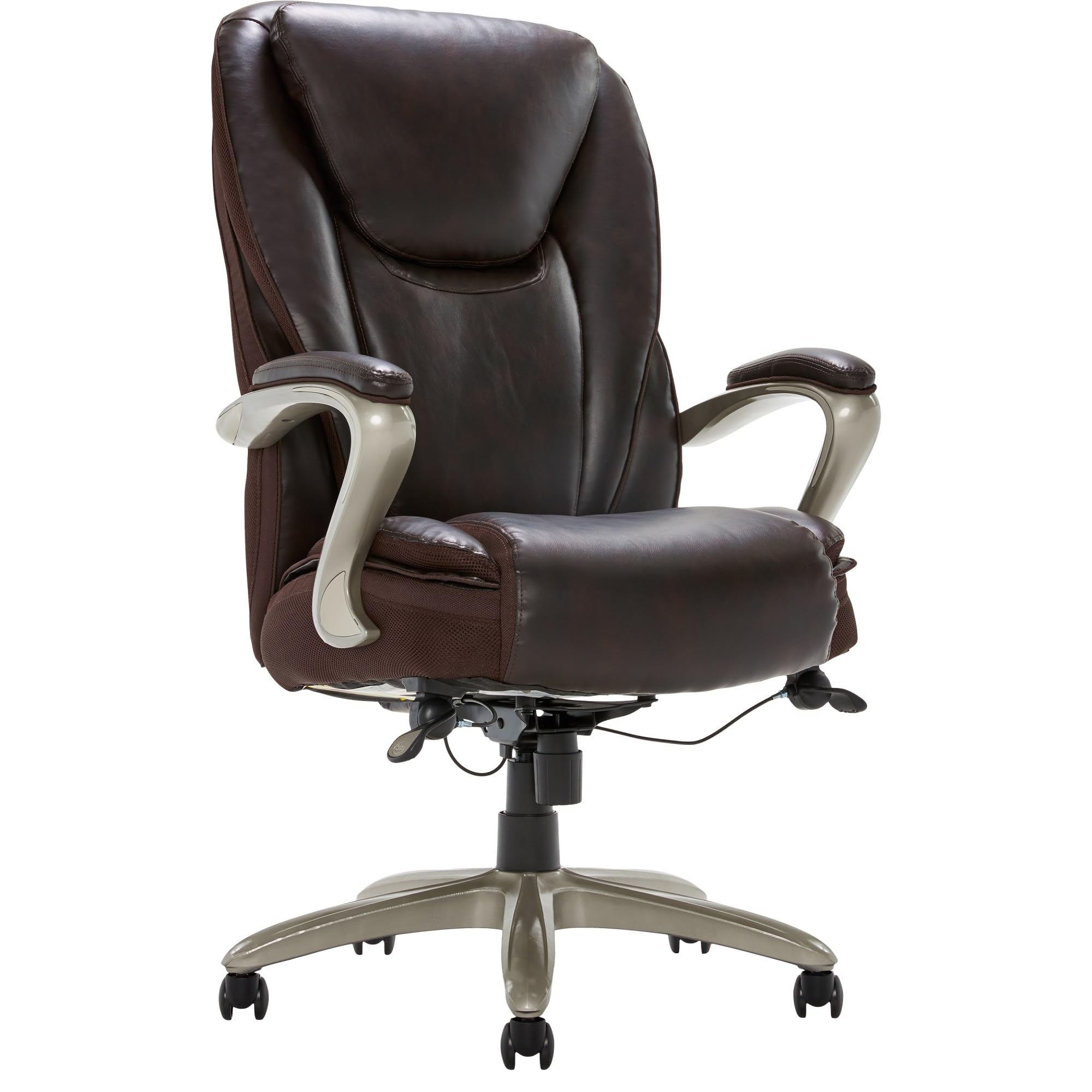 SertaSmart Layers™ Hensley Big & Tall Ergonomic Bonded Leather High-Back Office Chair, Roasted Chestnut/Satin Nickel