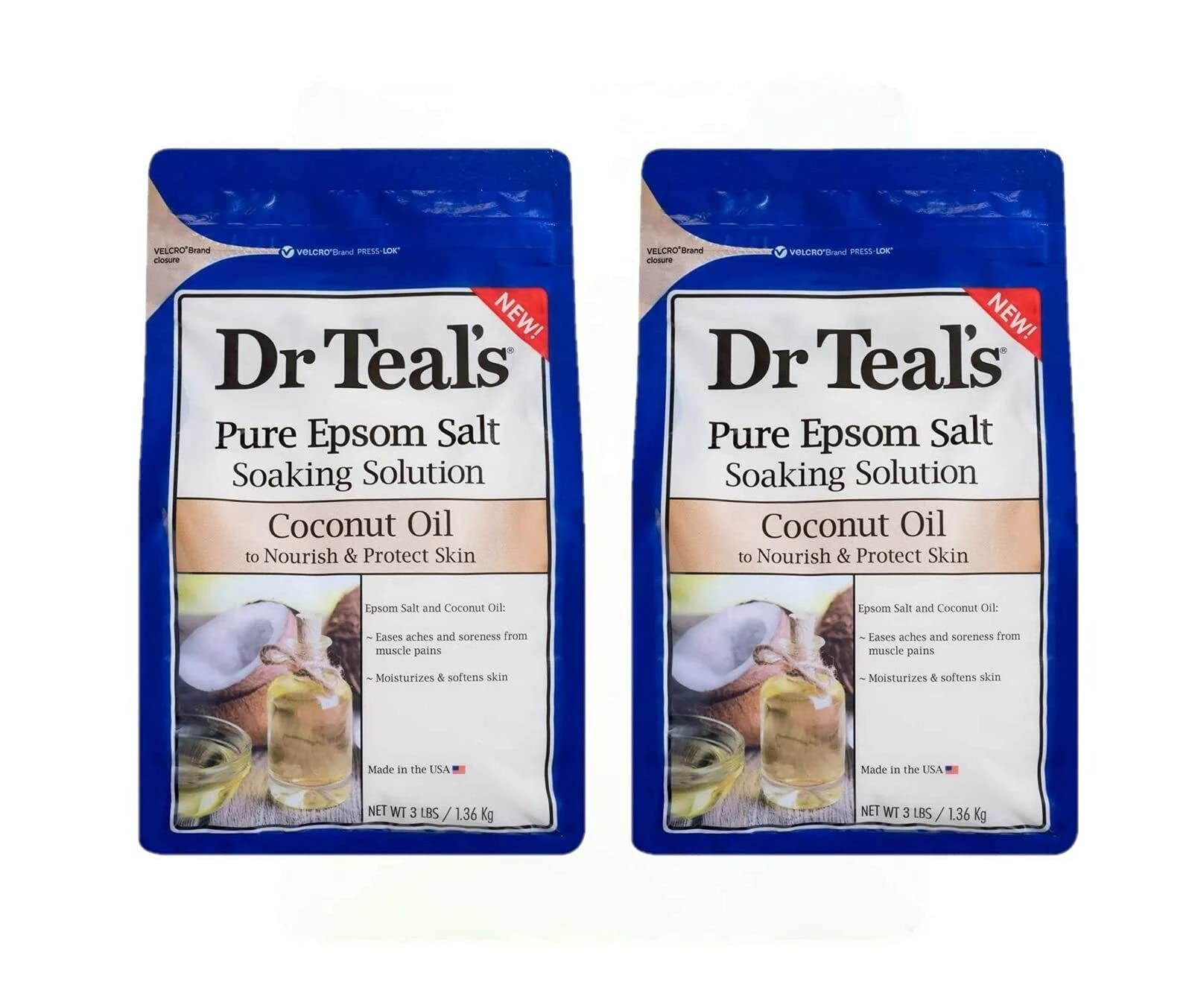 Dr Teals Coconut Oil Pure Espom Salt Soaking Solution 3 lbs.(Pack of 2)