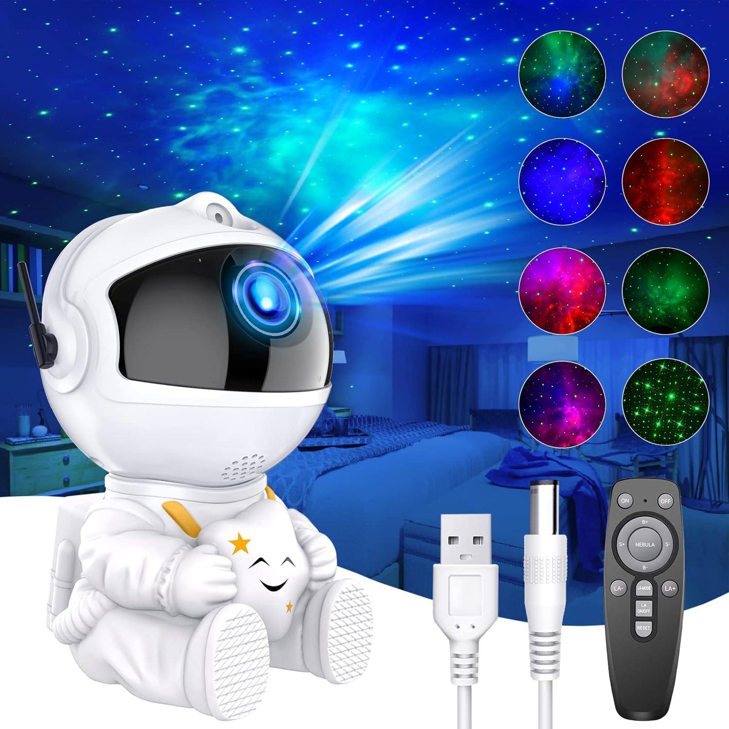 Crebeau Astronaut Galaxy Light Projector, Remote Control, USB Powered 360° Adjustable Spaceman for Room Decoration, Gifts for Children and Adults