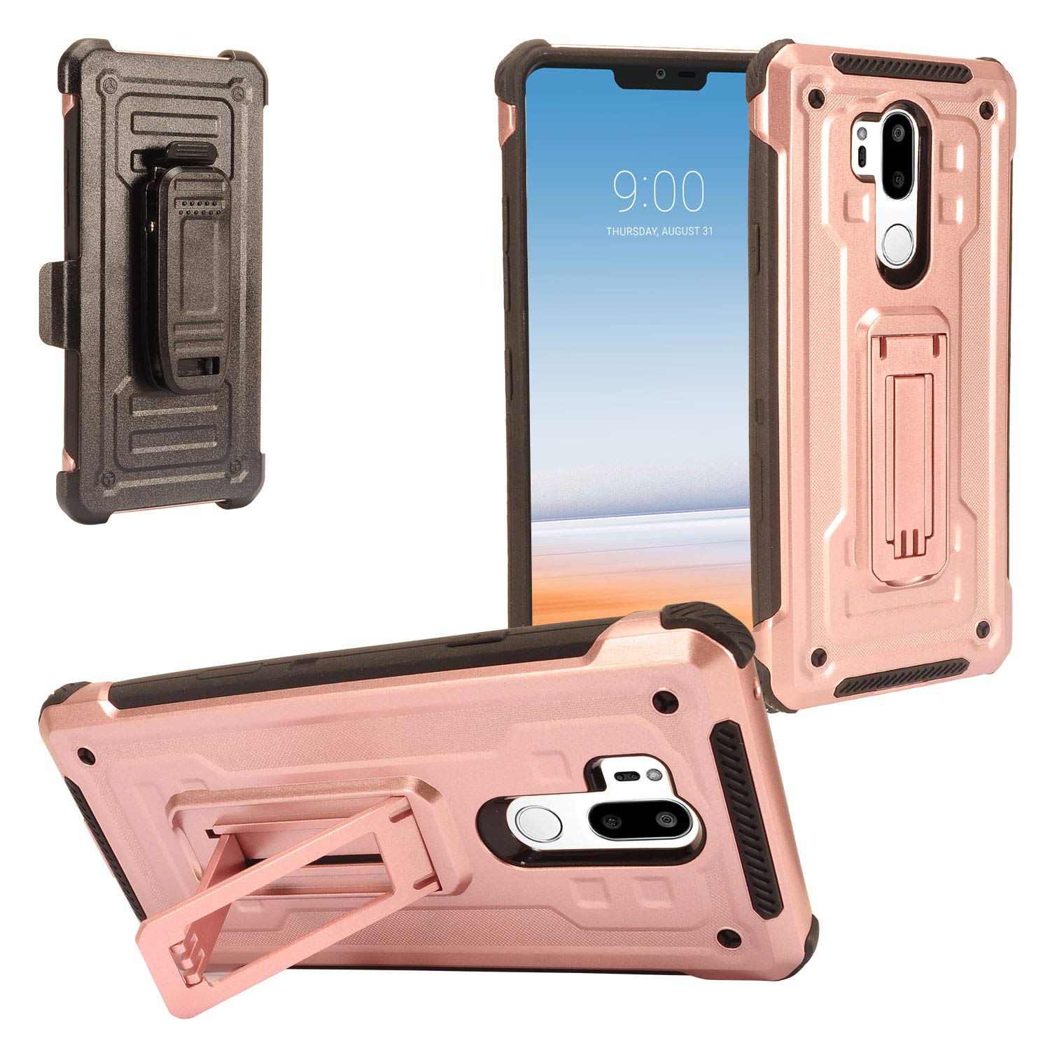 CELZEN - for LG G7 ThinQ LM-G710 - Phone Case w/Belt Clip Holster - ST3 Rose Gold