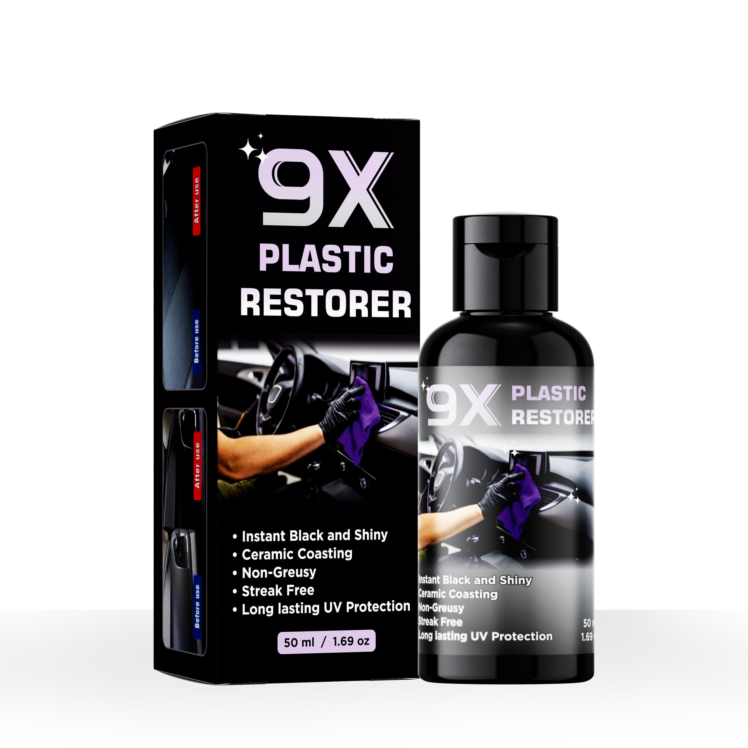 SHOPYSTAR Plastic Restorer Car Deshbord Bike Ceramic Coating Plastic Quick Restore Shines & Protects Plastic Surfaces Back to Life Shine,UV Protection Water Resists Hydrophobic Trim Coating50ML