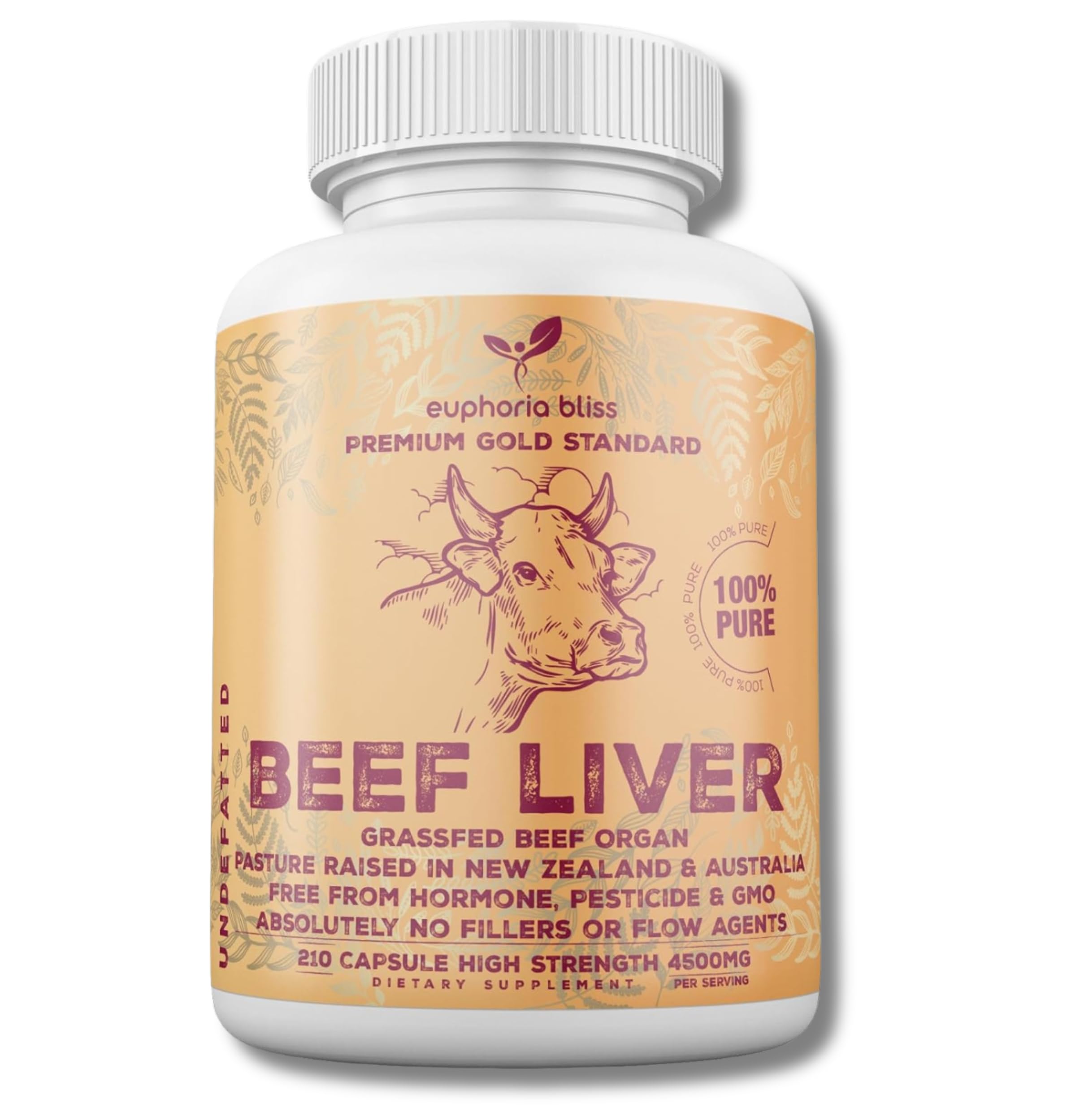 Grass Fed Beef Liver Capsules | 210 Quick Release Capsules (750mg Each) Desiccated Beef Liver Supplement | Non-GMO