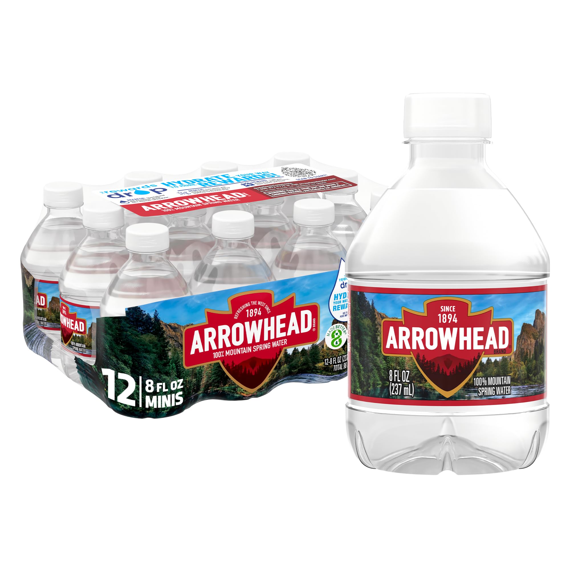 ArrowheadBrand 100% Mountain Spring Water, 8-ounce Mini Plastic Bottles, 12 Count