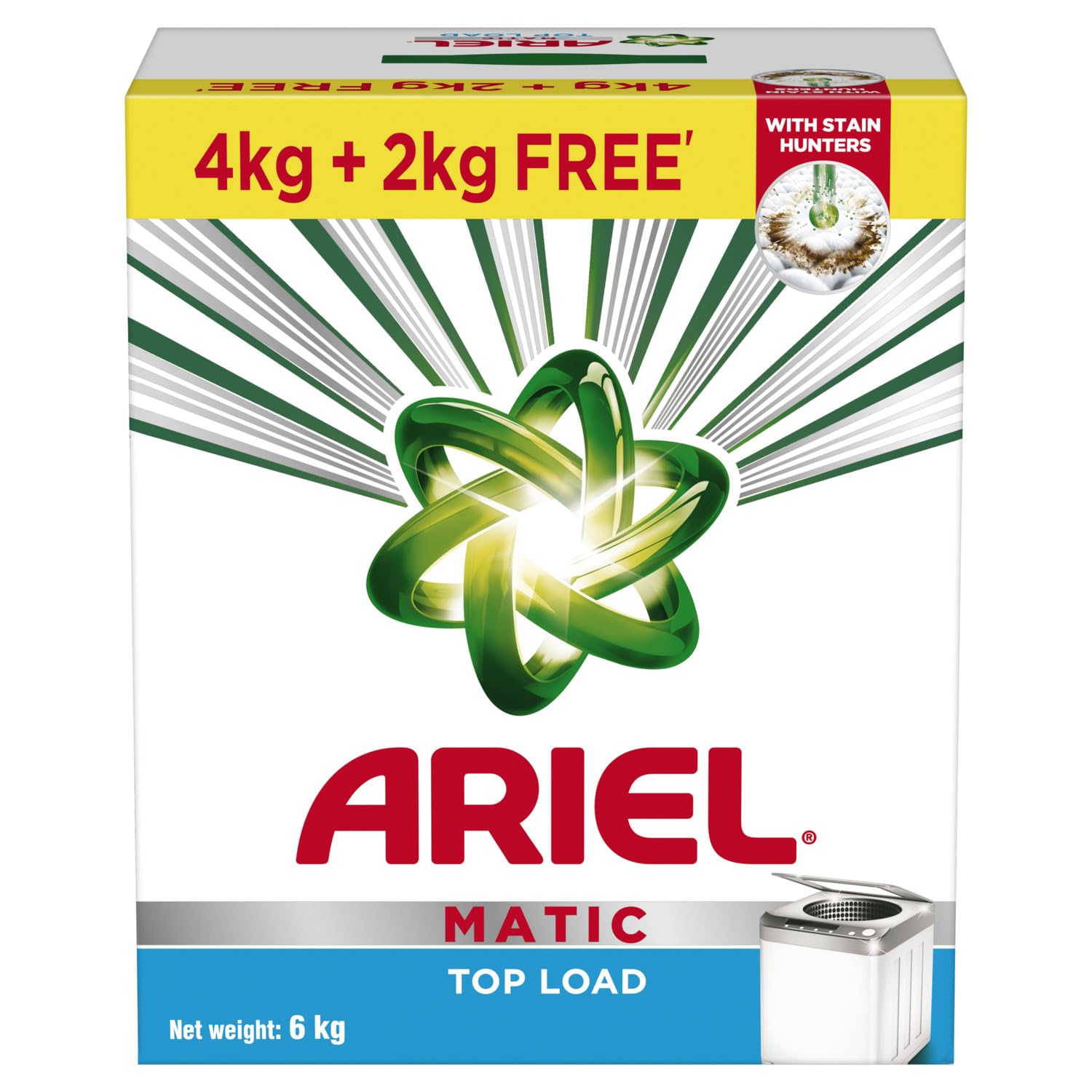 Ariel Matic Detergent Powder Top Load - 4kg + 2kg free | Removes 100 Tough Stains in 1 wash | Specially Designed for Washing Machines | Fresh Fragrance