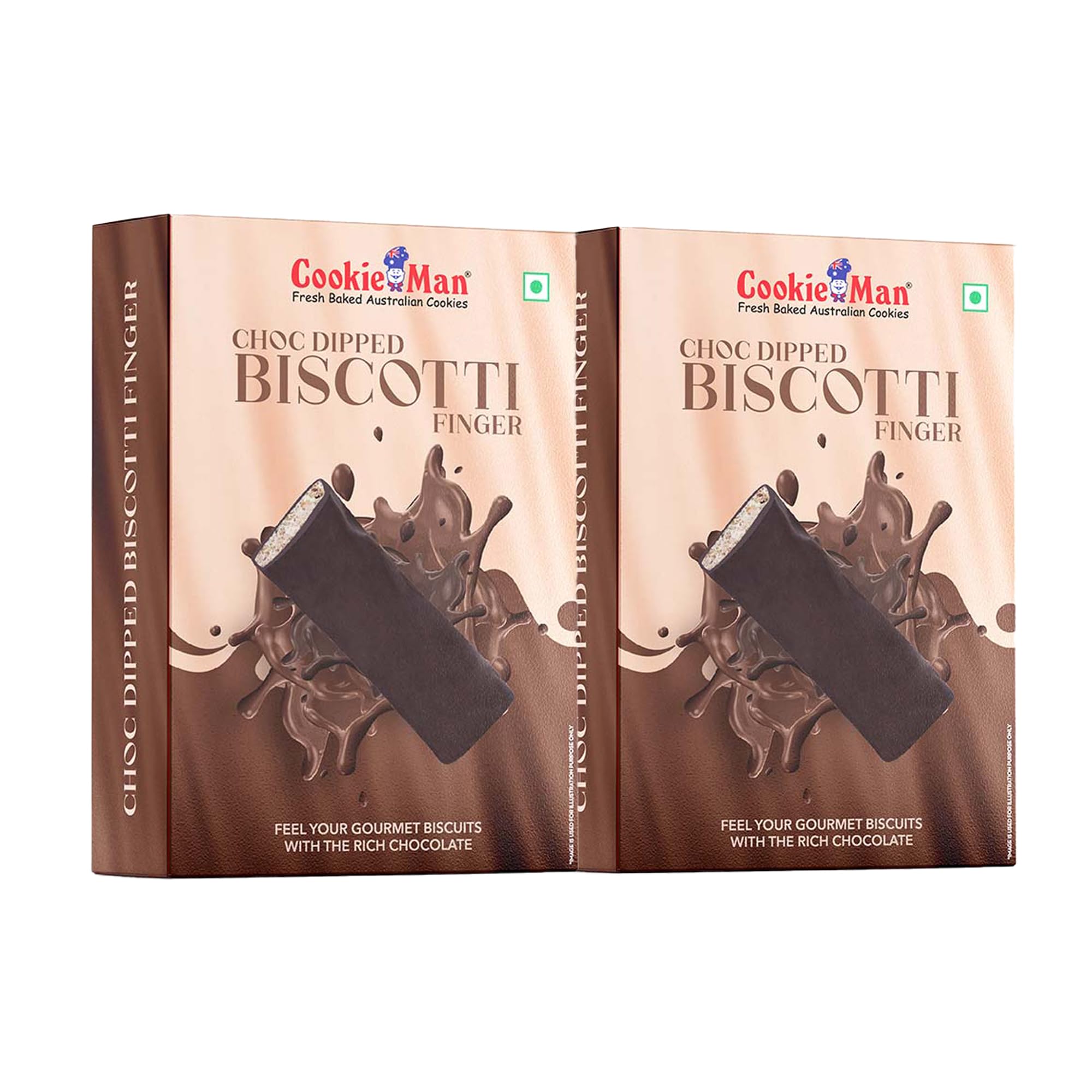 CookieMan Chocolate Coated Almond Biscuit | Chocolate Dipped Crunchy Almond Biscotti - 100g x 2 Pack