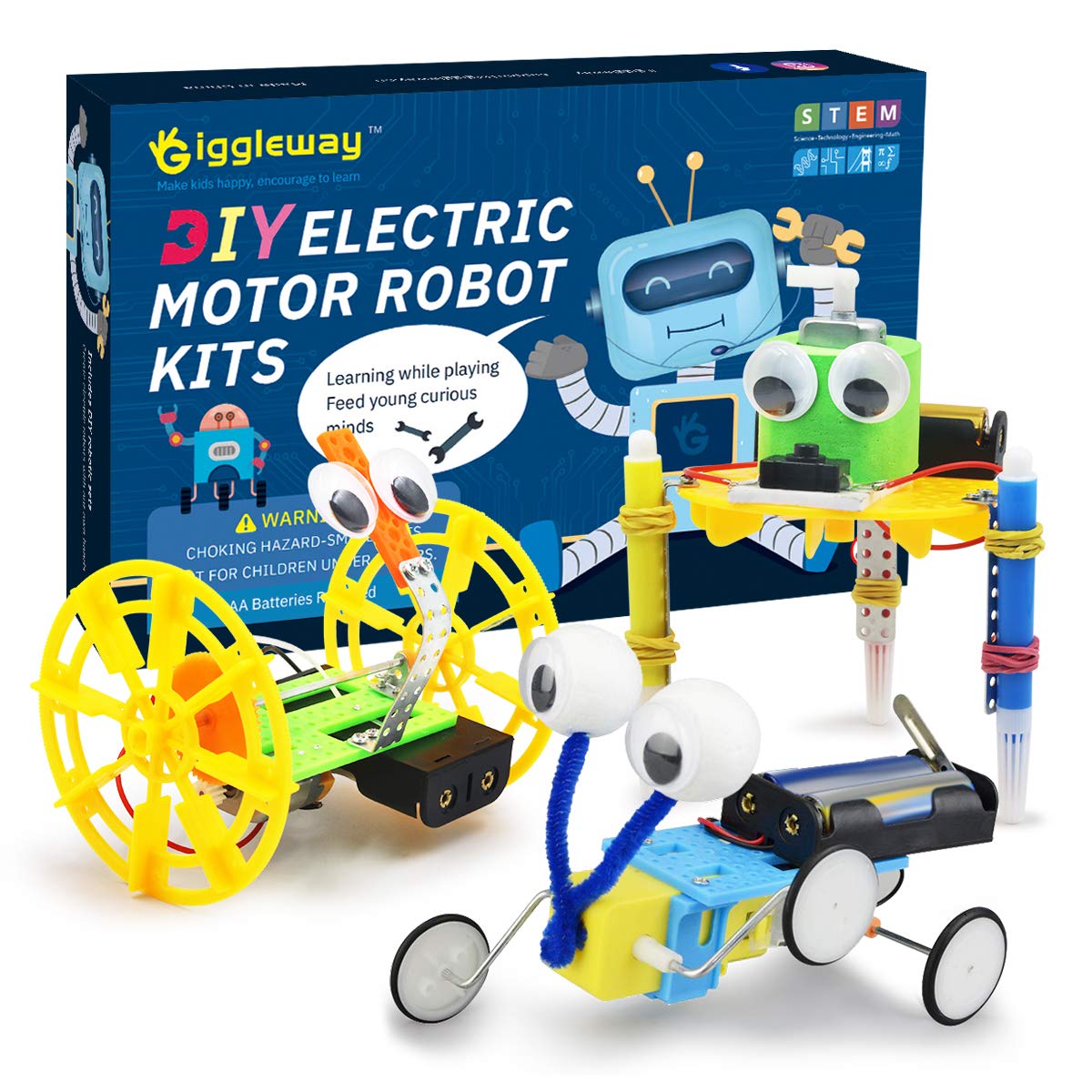 Electric Motor Robotic Science Kits, DIY STEM Toys for kids, Building Science Experiment Kits for Boys and Girls-Doodling, Balance Car, Reptile Robot (3 kits)