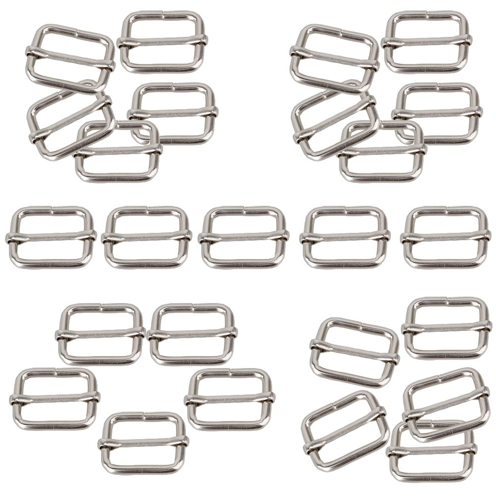 Hysagtek50 Pcs 1 Inch Metal Adjustable Slide Adjusters Slide Buckle Strap Triglides Slides Metal Tri Glide for Making Handbag, Backpack, Luggage Bag