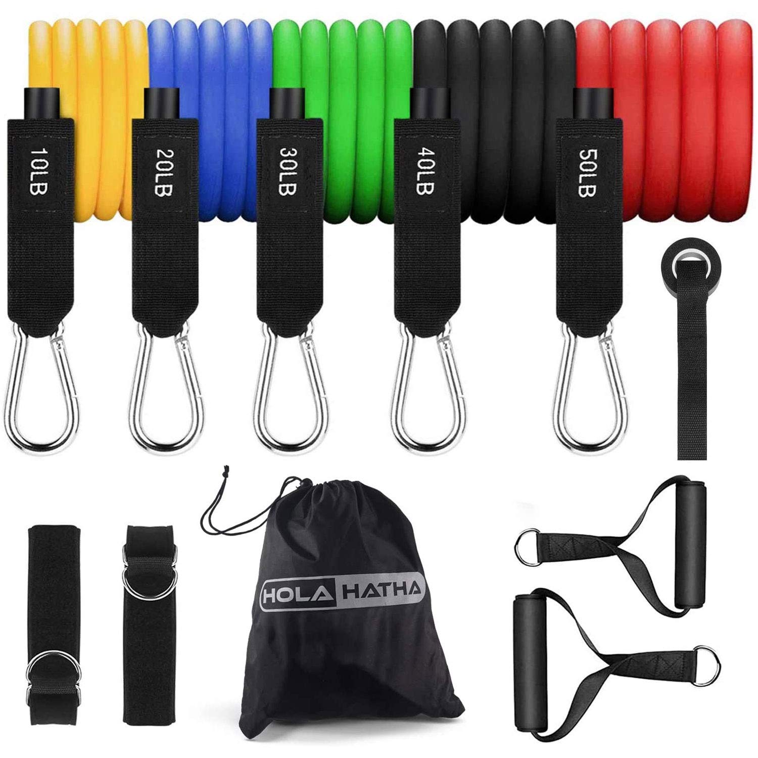 10/15/20/25/30lbs Set of Resistance Bands Weight Rope Loops Set, Ideal Home Workout Fitness Exercises with Handles, Carry Bag & Door Anchor for Home Gym Strength Training Equipment